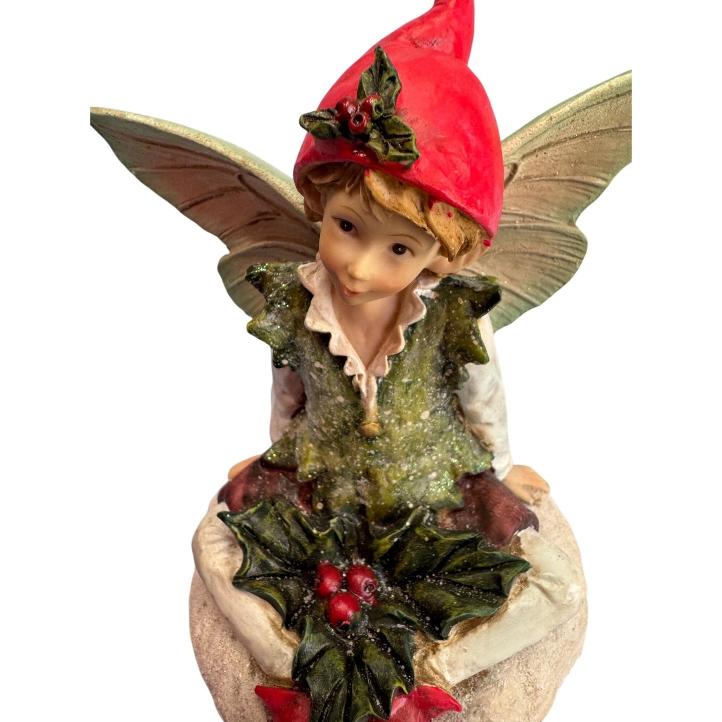 Mark Roberts Resin Fairy Elf Statue Holiday Figurine Wings Holly non-posable 8"