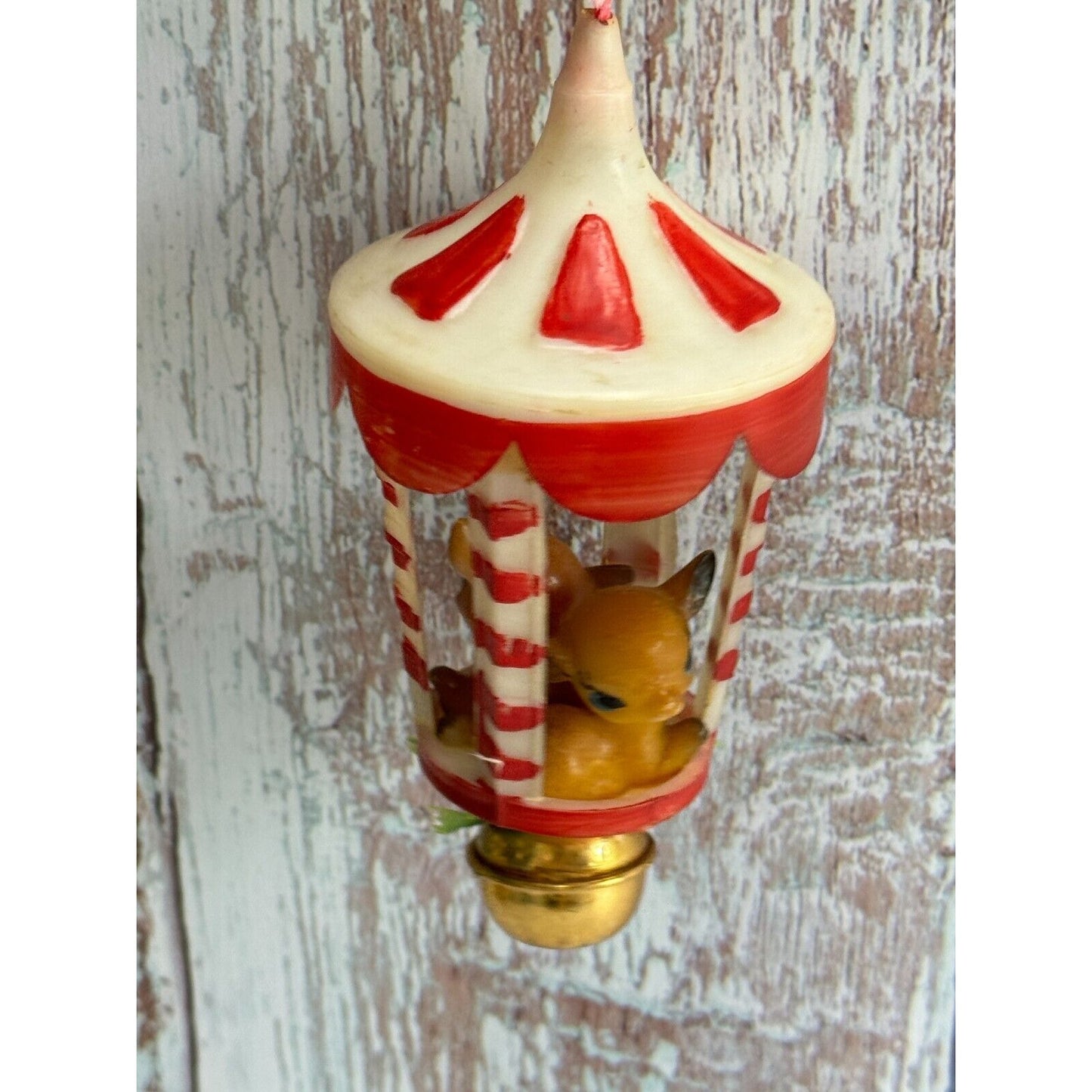 Vintage Plastic Deer Fawn Carousel Christmas Ornament C1950's