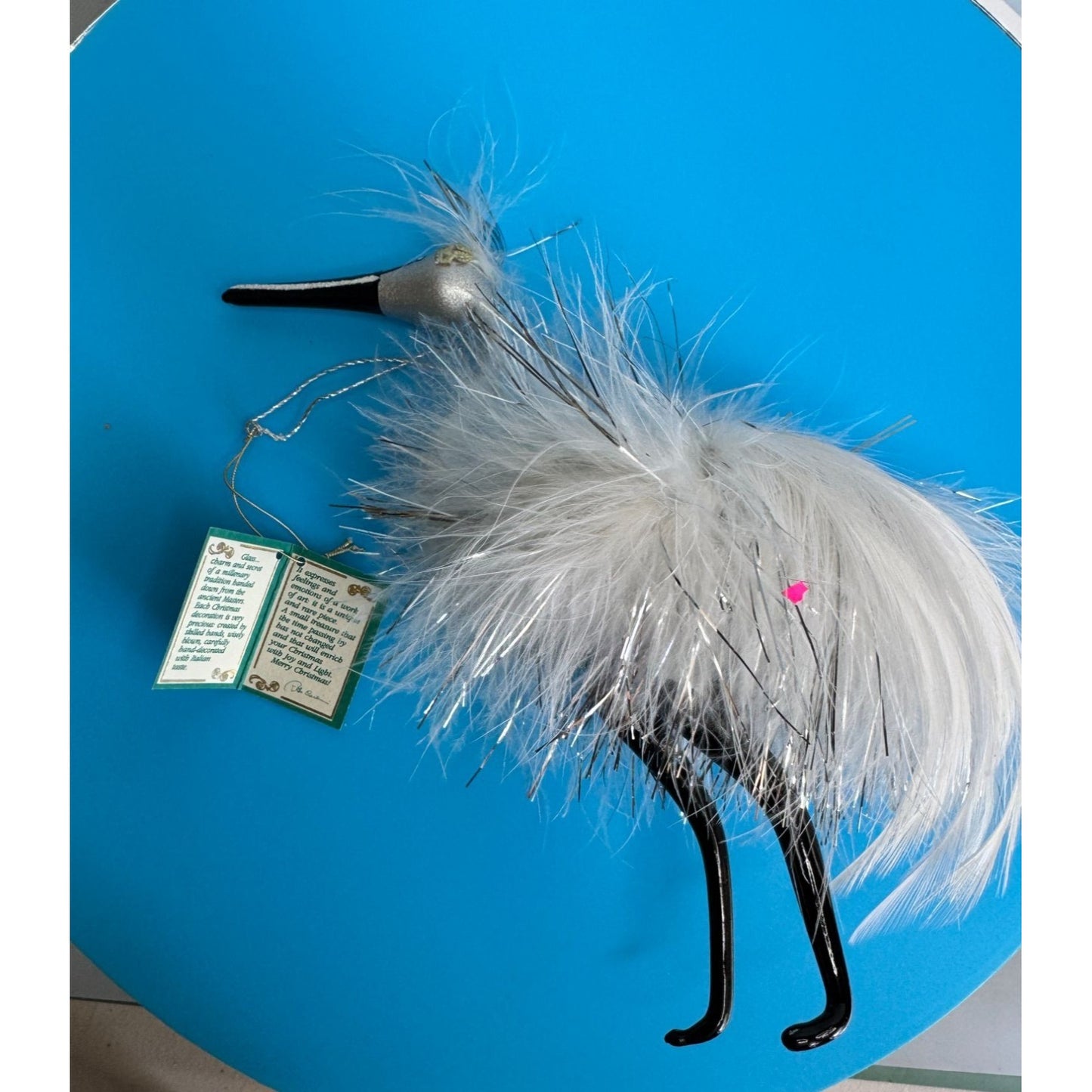 De Carlini Sofia Swan Ornament Italy White Feathered Glass Christmas Ornament