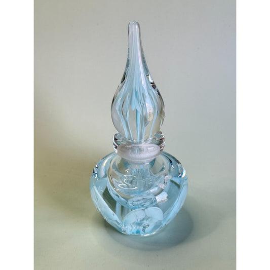 1977 Joe Zimmerman Blue Swirl Art Glass Perfume Bottle Paperweight Signed Empty