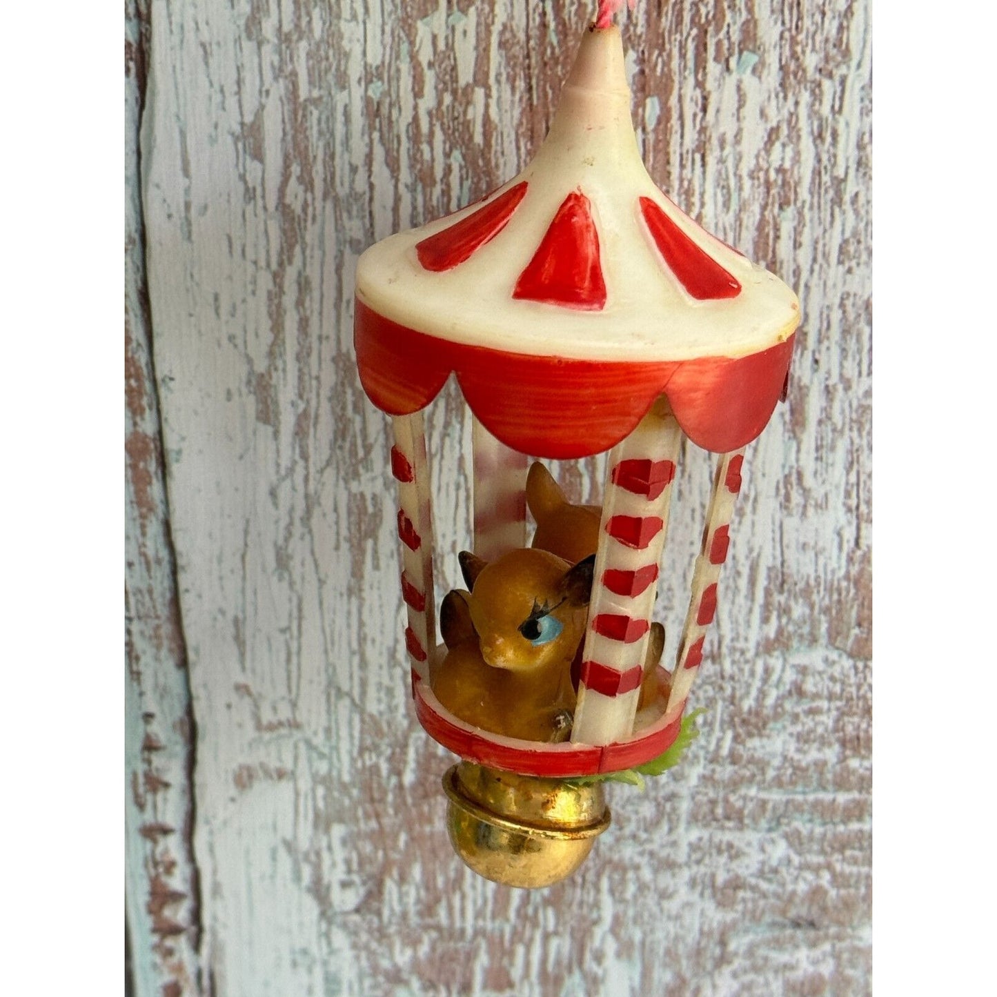 Vintage Plastic Deer Fawn Carousel Christmas Ornament C1950's
