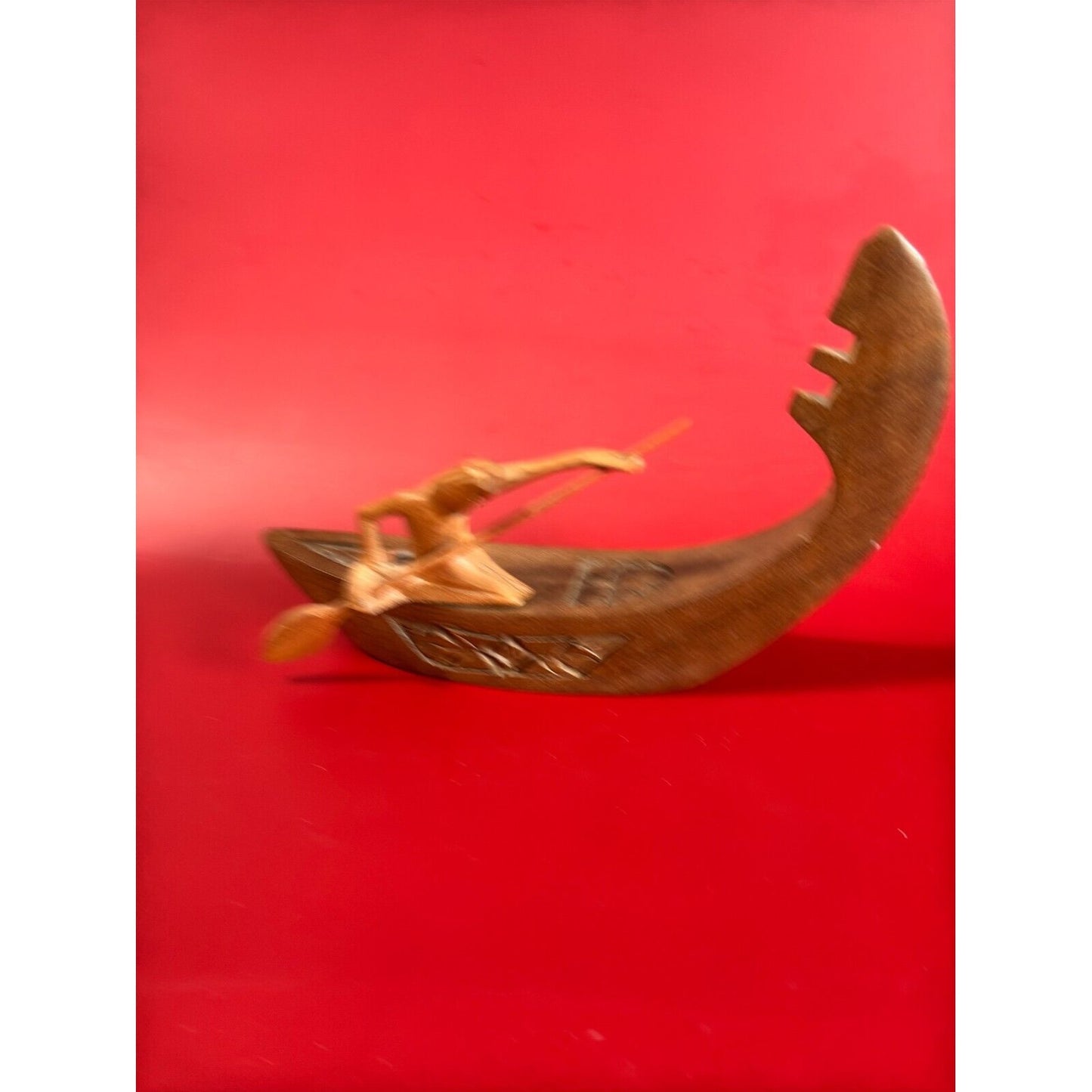 Vintage Indigenous Handcarved Teak Boat Kneeling Tribal Paddler Figurine Statue