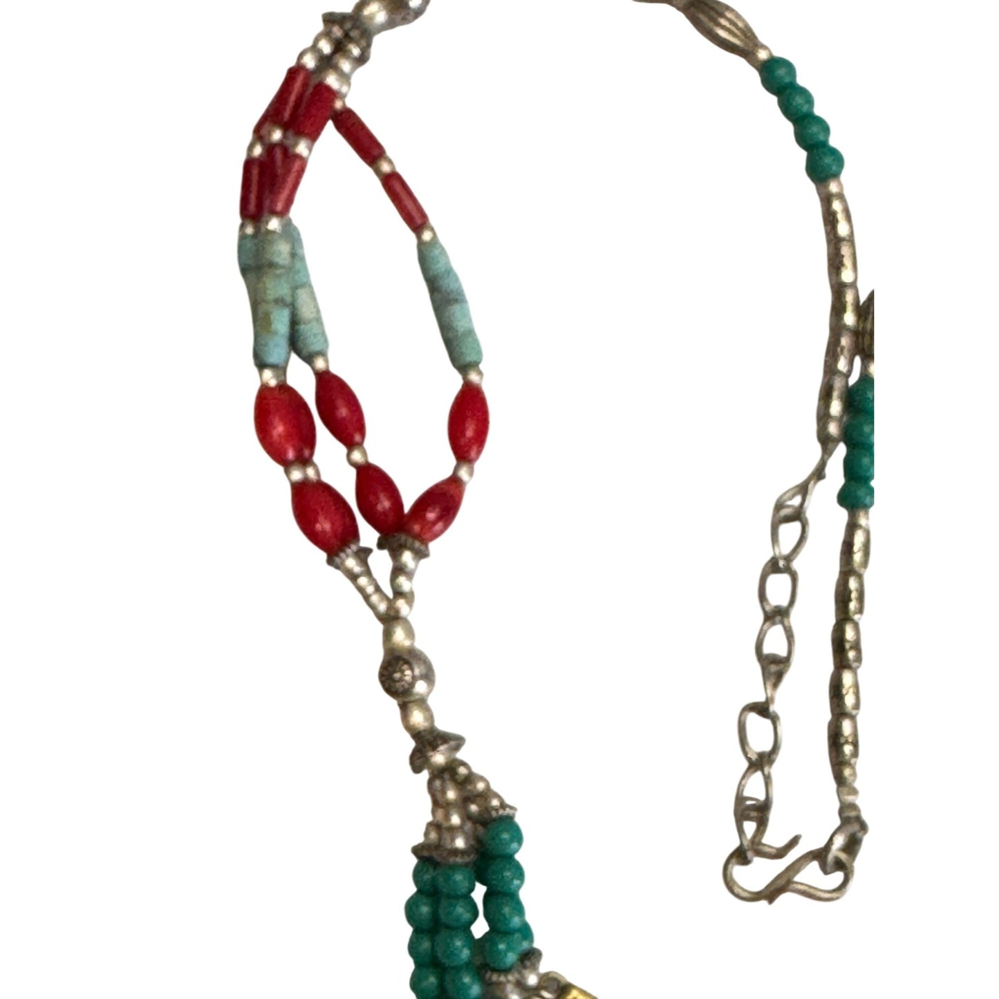 Southwestern Tribal Necklace With Red & Turquoise Howlite Stones Micro Mosaic 19"