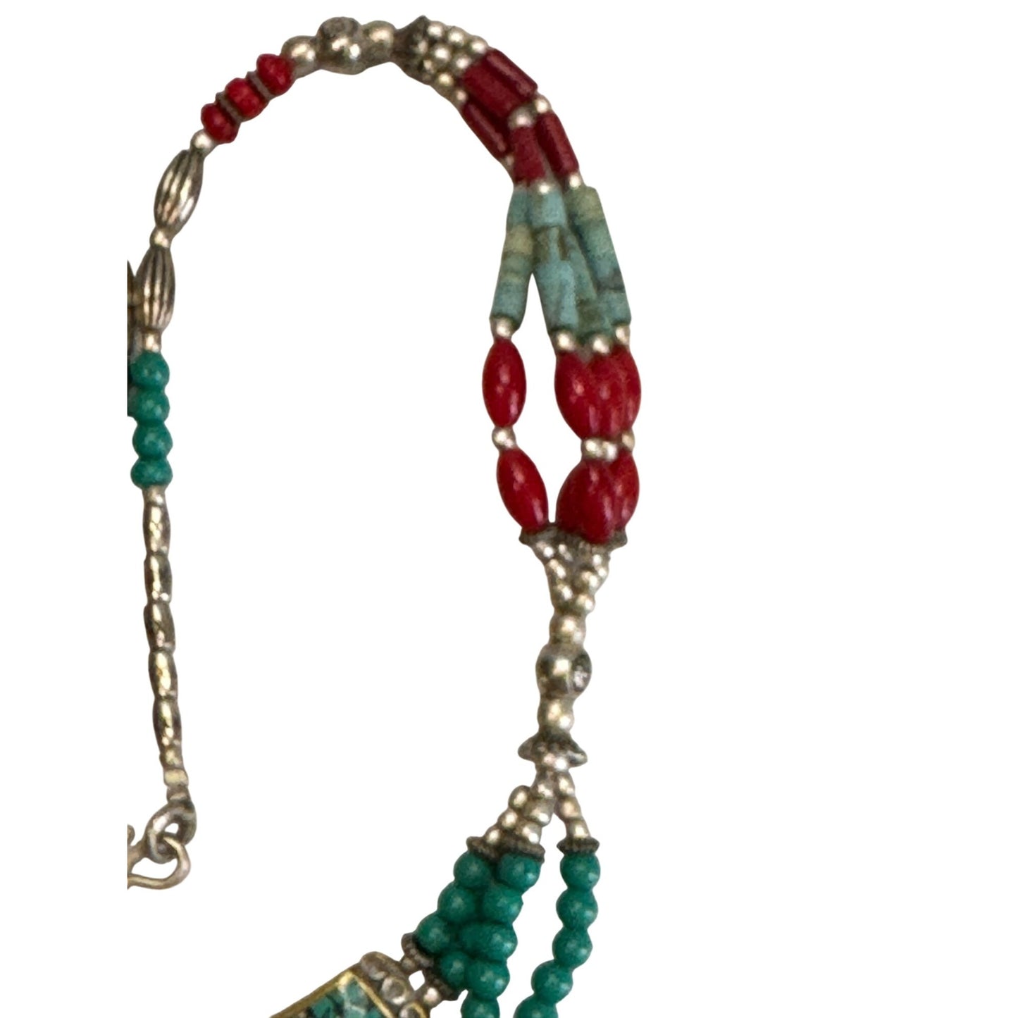 Southwestern Tribal Necklace With Red & Turquoise Howlite Stones Micro Mosaic 19"