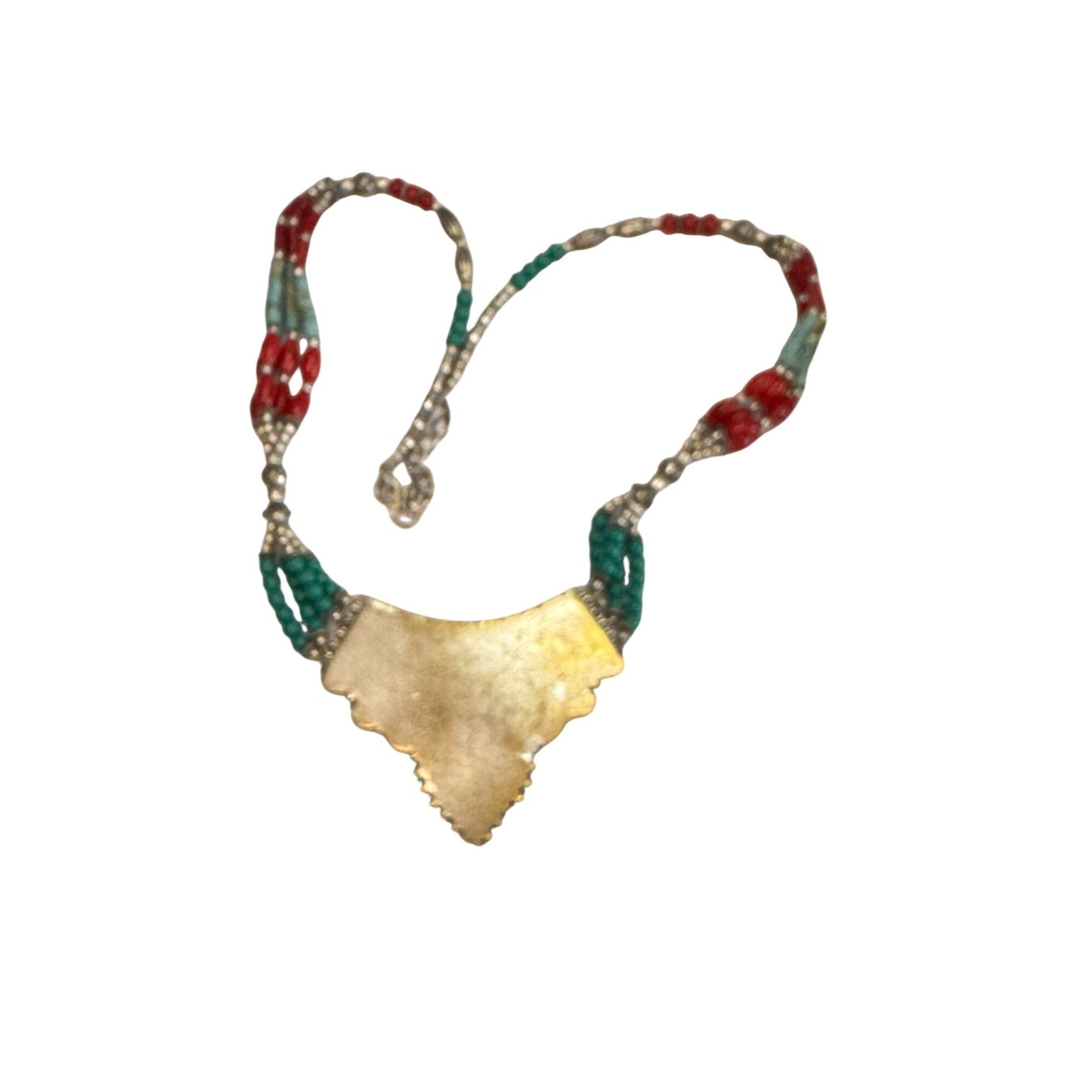 Southwestern Tribal Necklace With Red & Turquoise Howlite Stones Micro Mosaic 19"