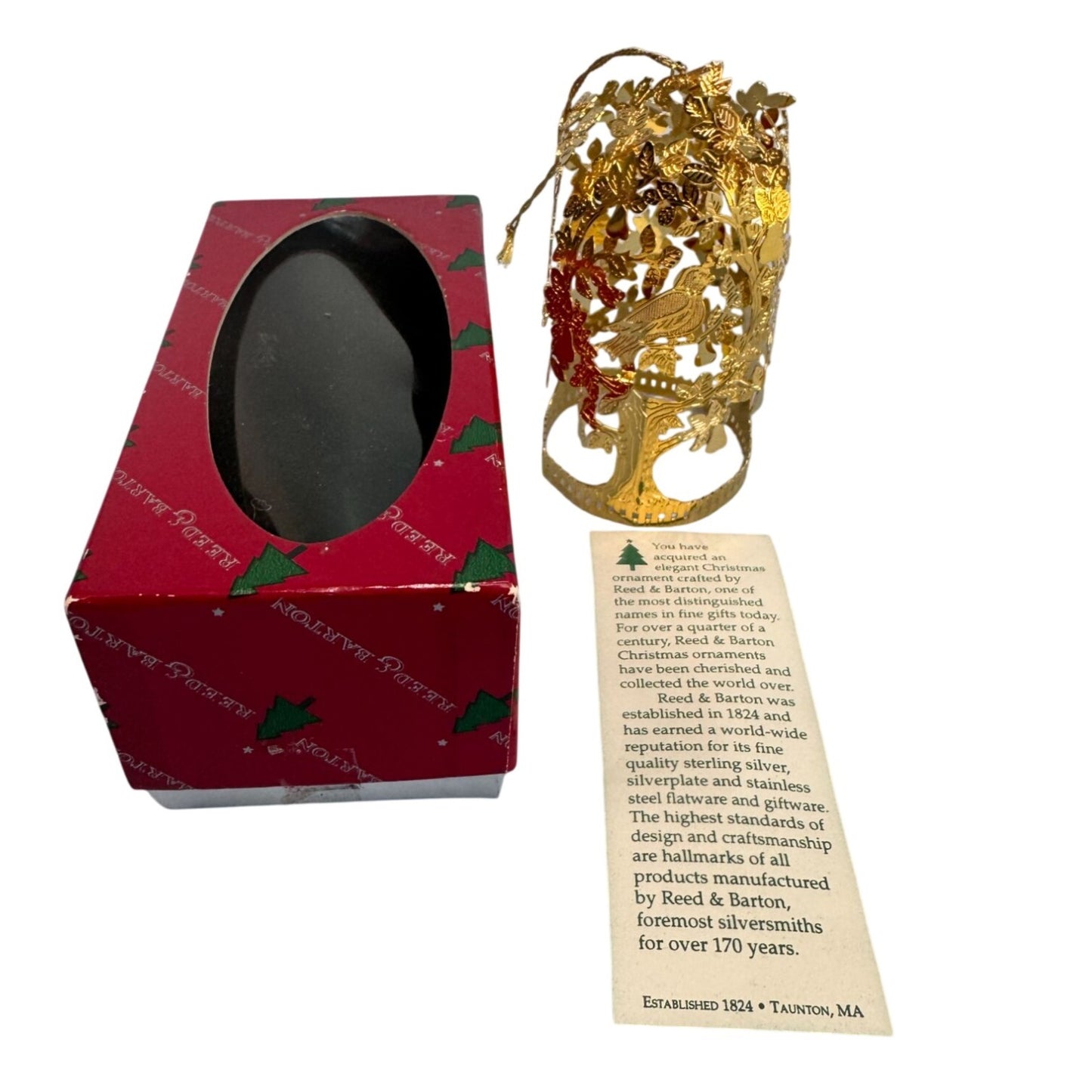 Reed & Barton Christmas Ornaments Gold Plated Filigree Collectibles Set Of 4