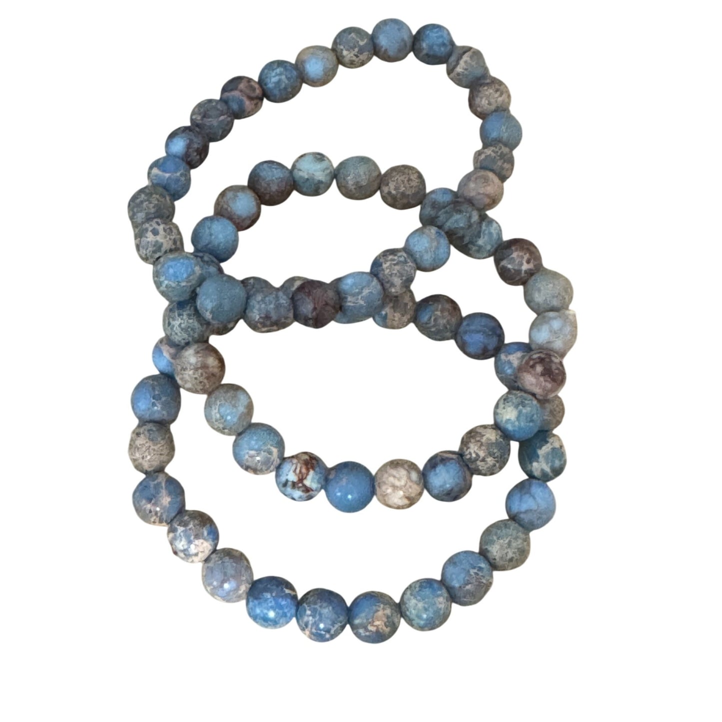 Blue Variscite Beaded Stretch Bracelets Set Of 3