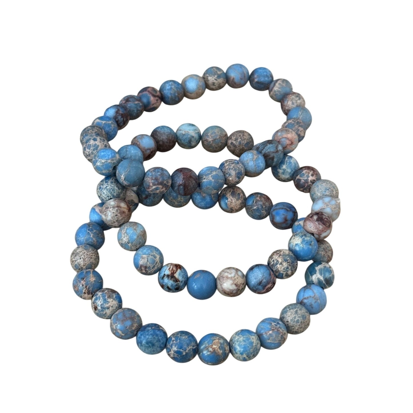 Blue Variscite Beaded Stretch Bracelets Set Of 3