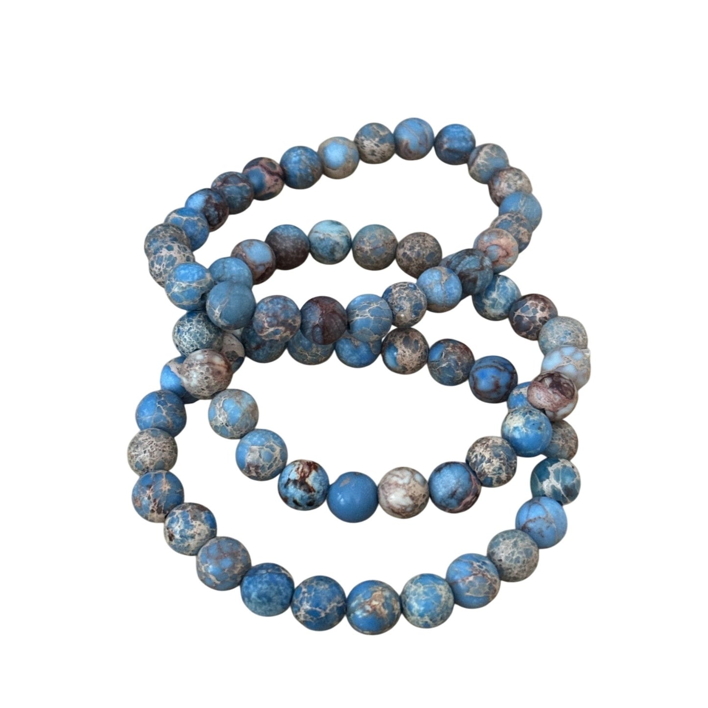 Blue Variscite Beaded Stretch Bracelets Set Of 3