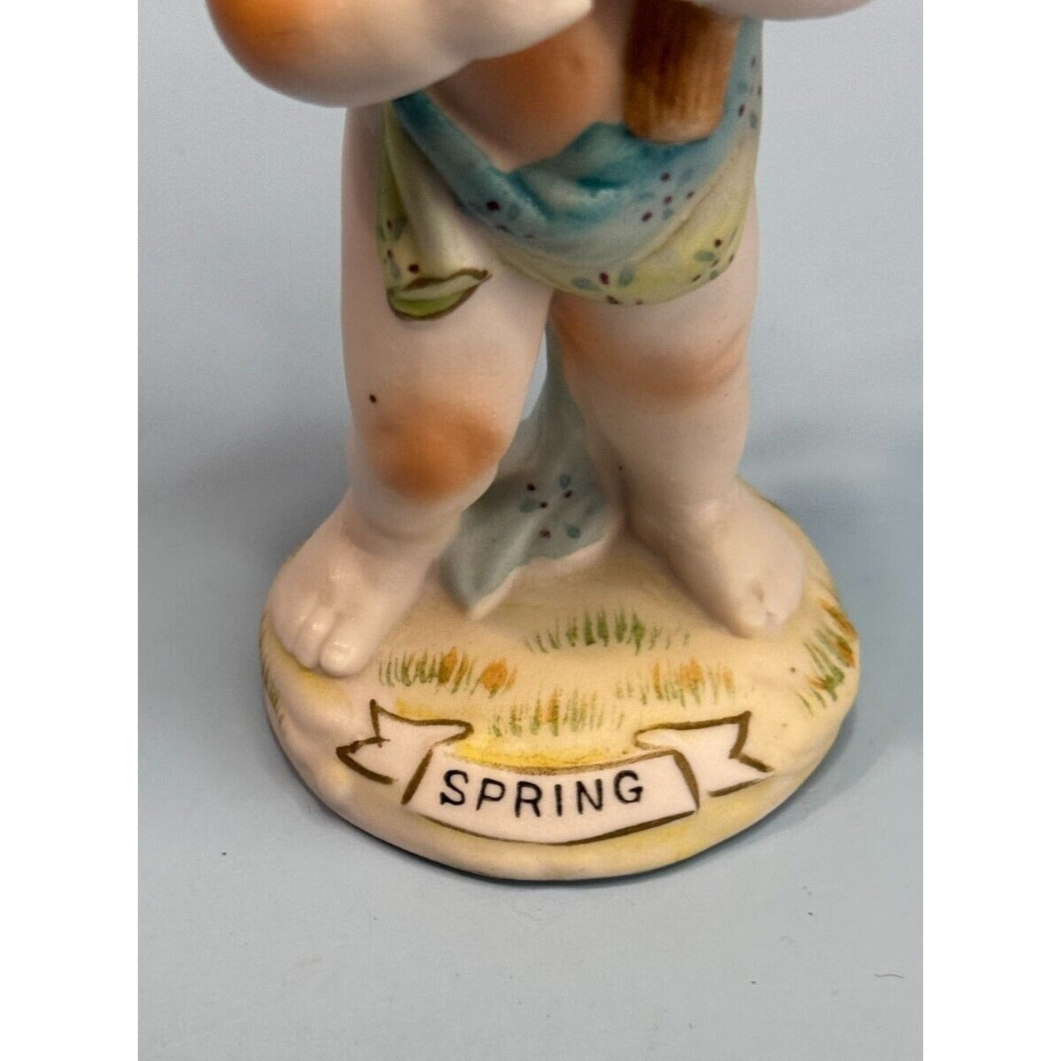 Vintage Hand Painted Porcelain Cherub Figurine Titled "Spring" Germany C1940