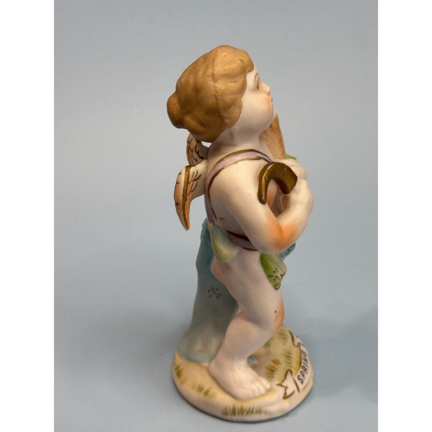 Vintage Hand Painted Porcelain Cherub Figurine Titled "Spring" Germany C1940