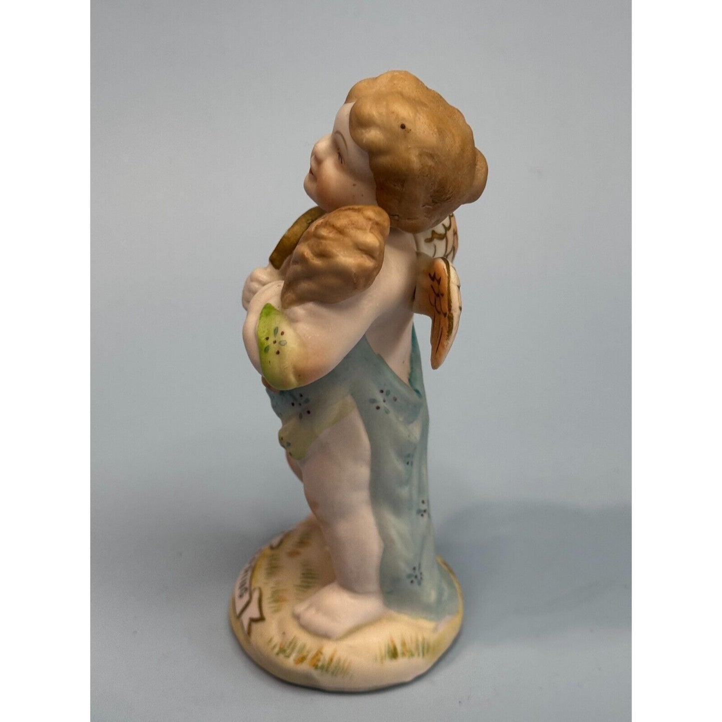 Vintage Hand Painted Porcelain Cherub Figurine Titled "Spring" Germany C1940