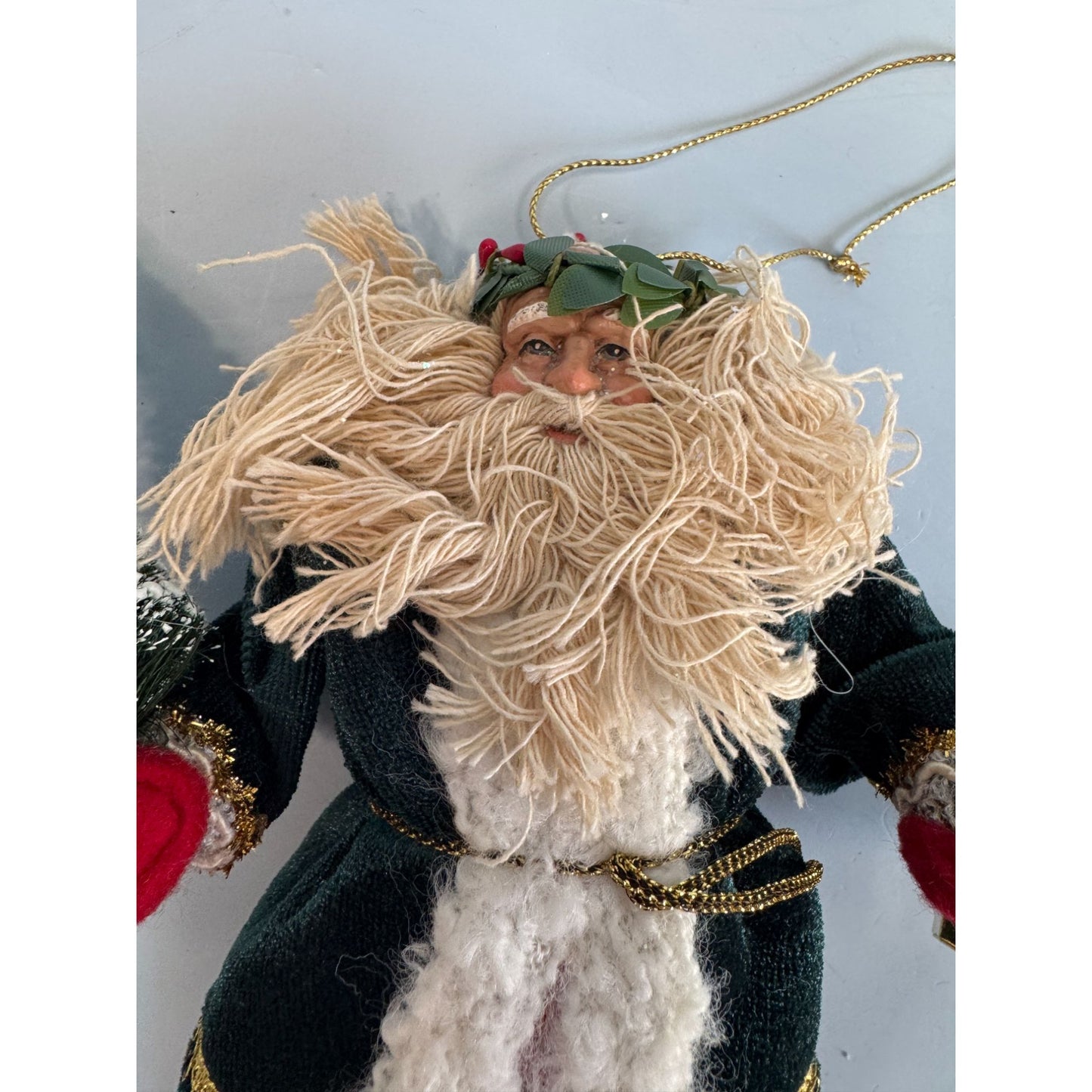 Vintage Old World Santa Claus Ornament With Lantern & Tree 7" Folk Art