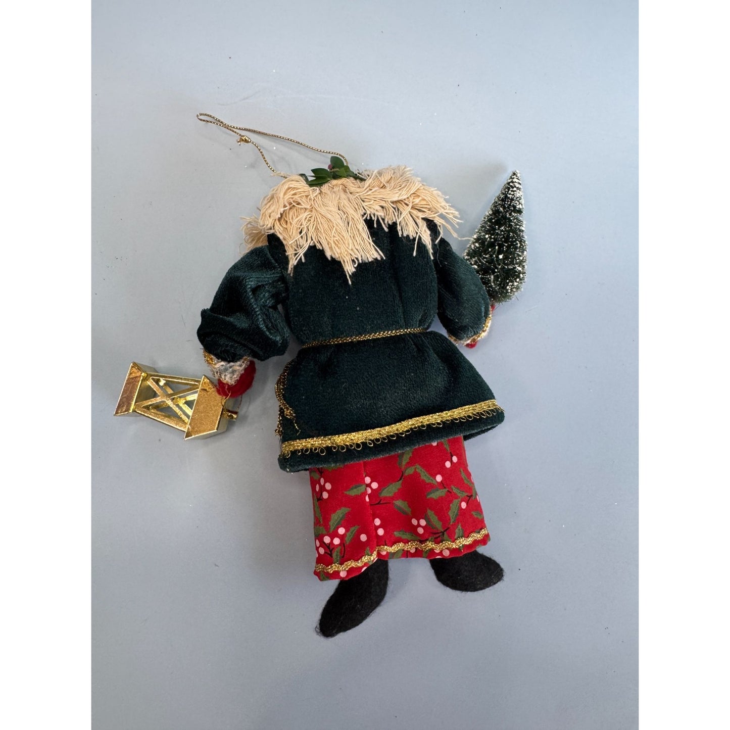 Vintage Old World Santa Claus Ornament With Lantern & Tree 7" Folk Art