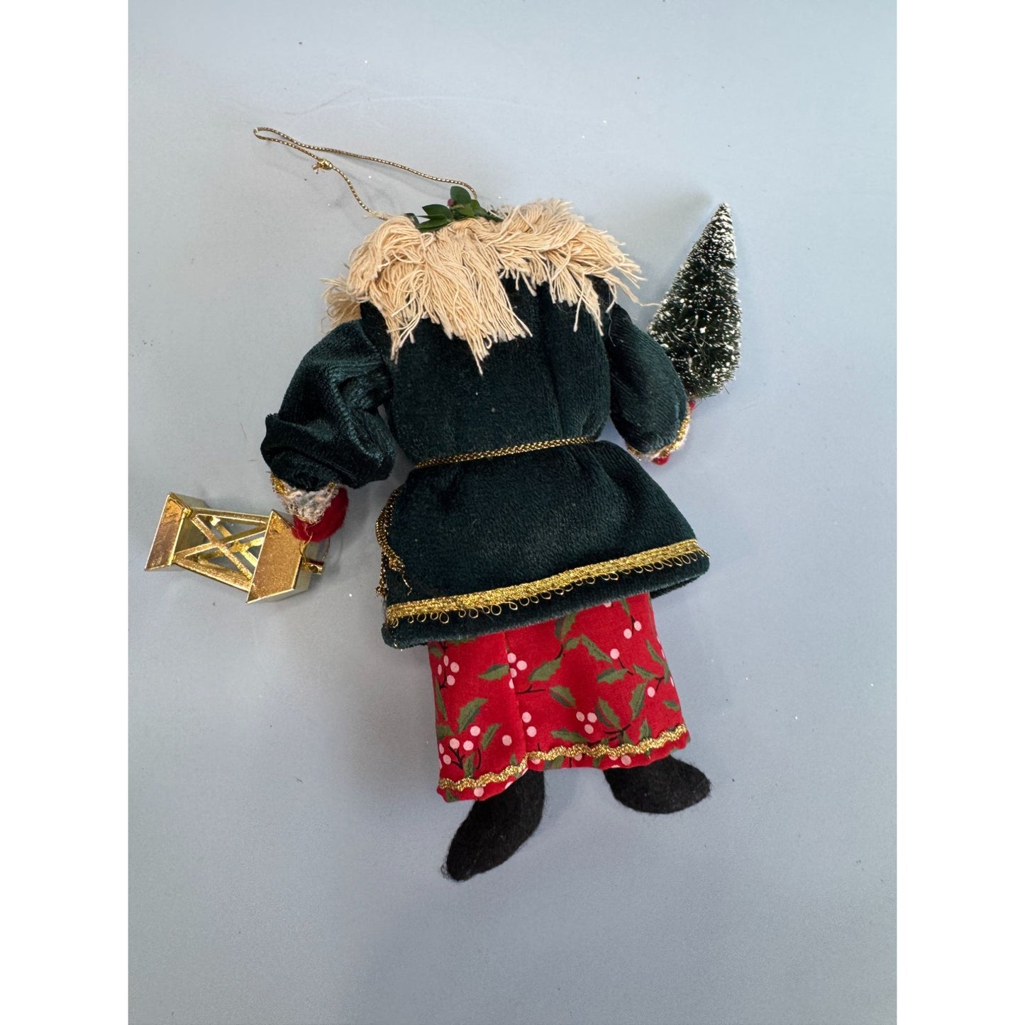 Vintage Old World Santa Claus Ornament With Lantern & Tree 7" Folk Art