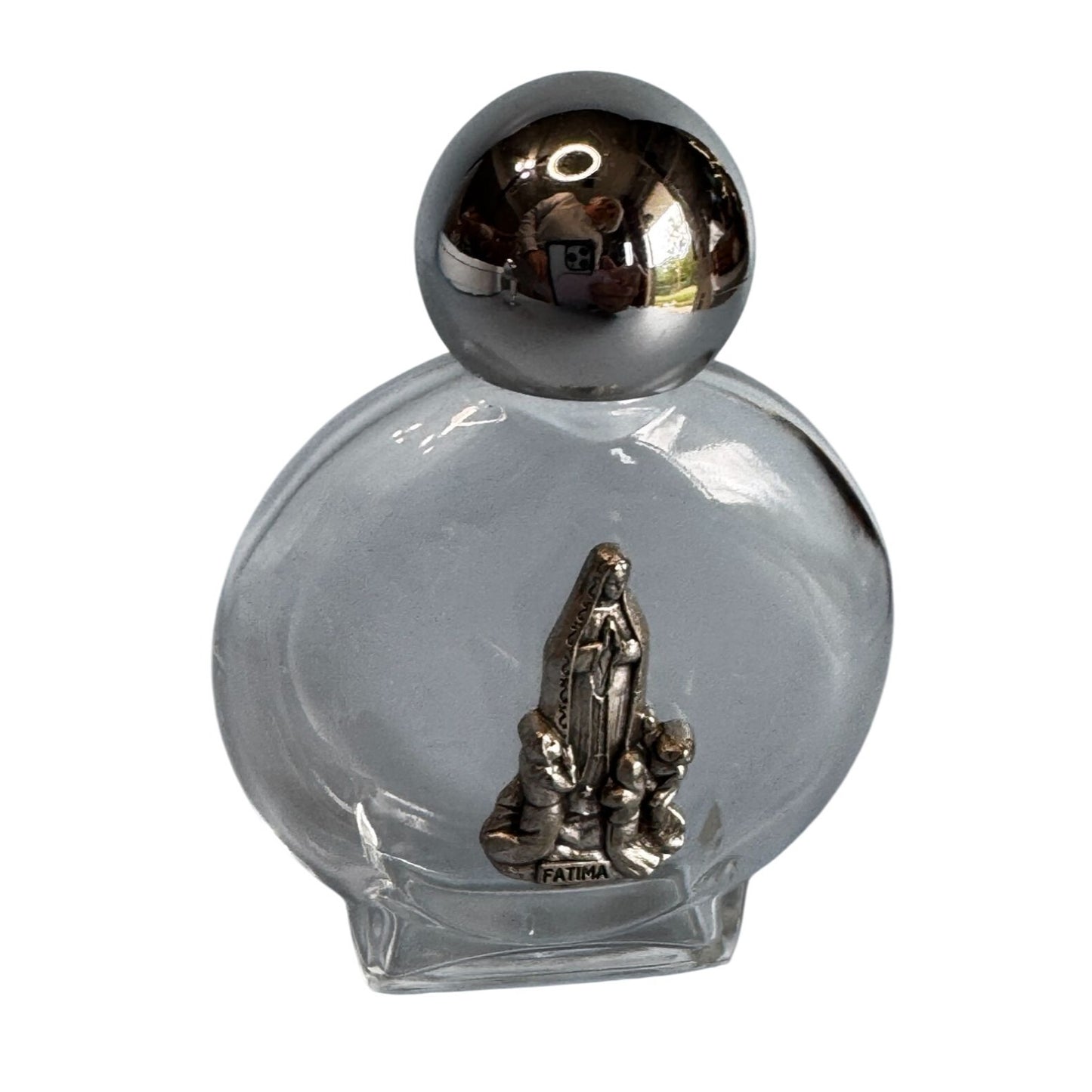 Our Lady Of Fatima Religious Glass Bottles Silver Tone Medallions Decorative Pair