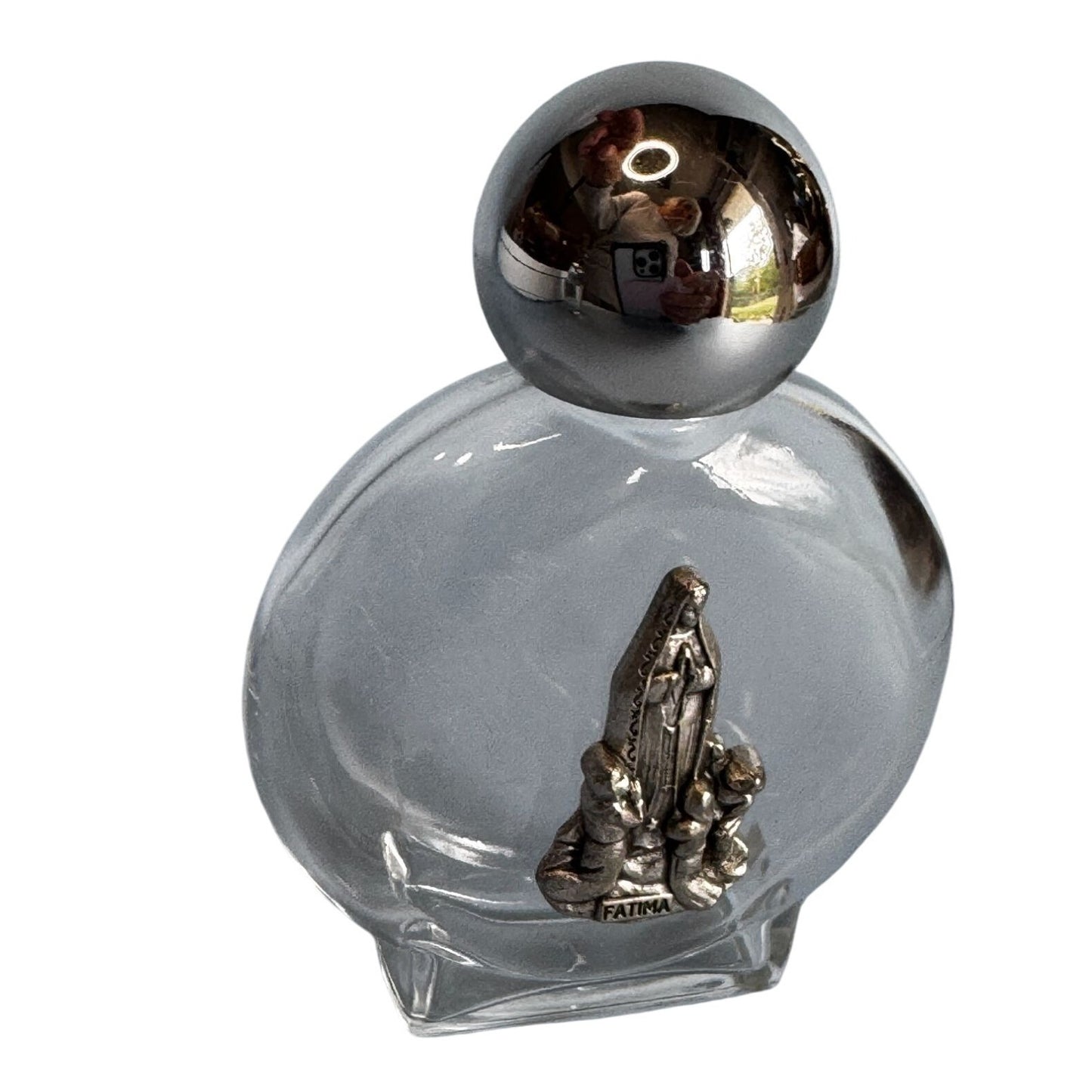 Our Lady Of Fatima Religious Glass Bottles Silver Tone Medallions Decorative Pair