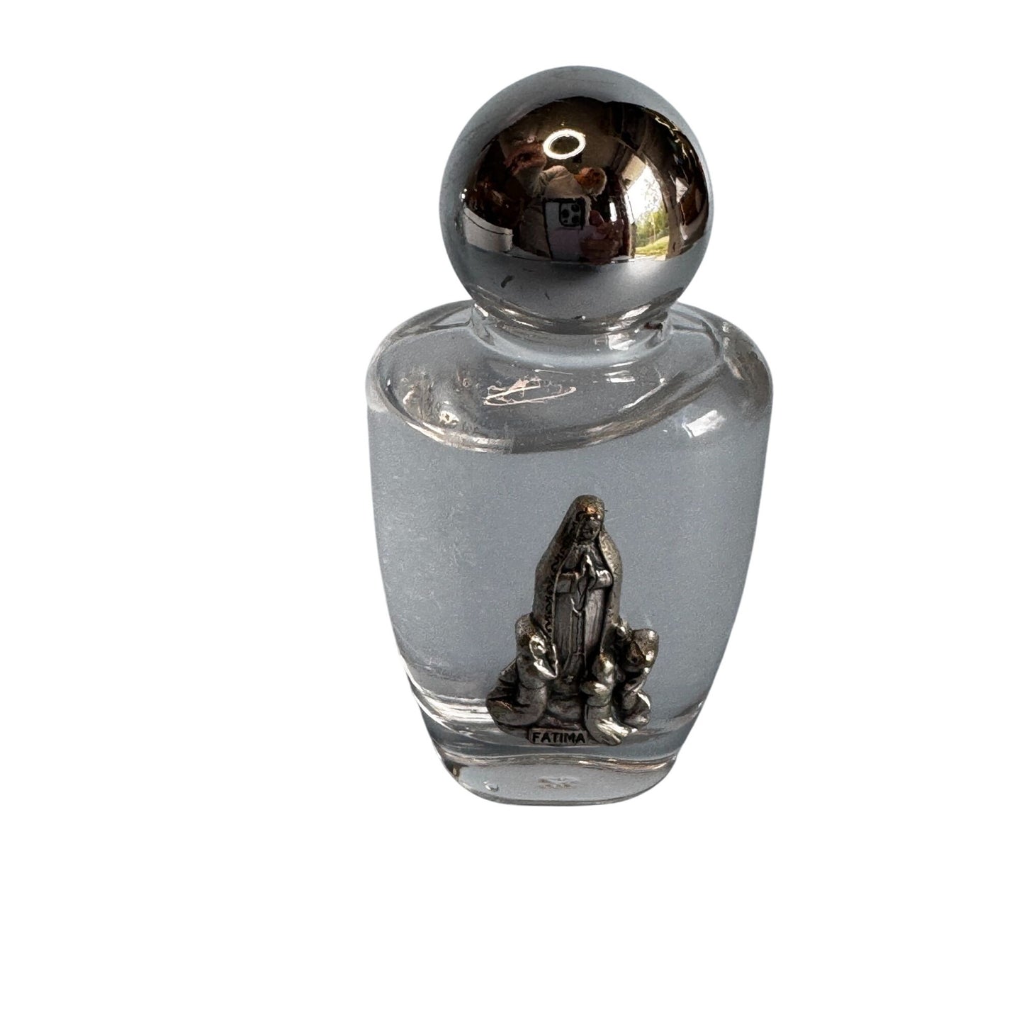 Our Lady Of Fatima Religious Glass Bottles Silver Tone Medallions Decorative Pair