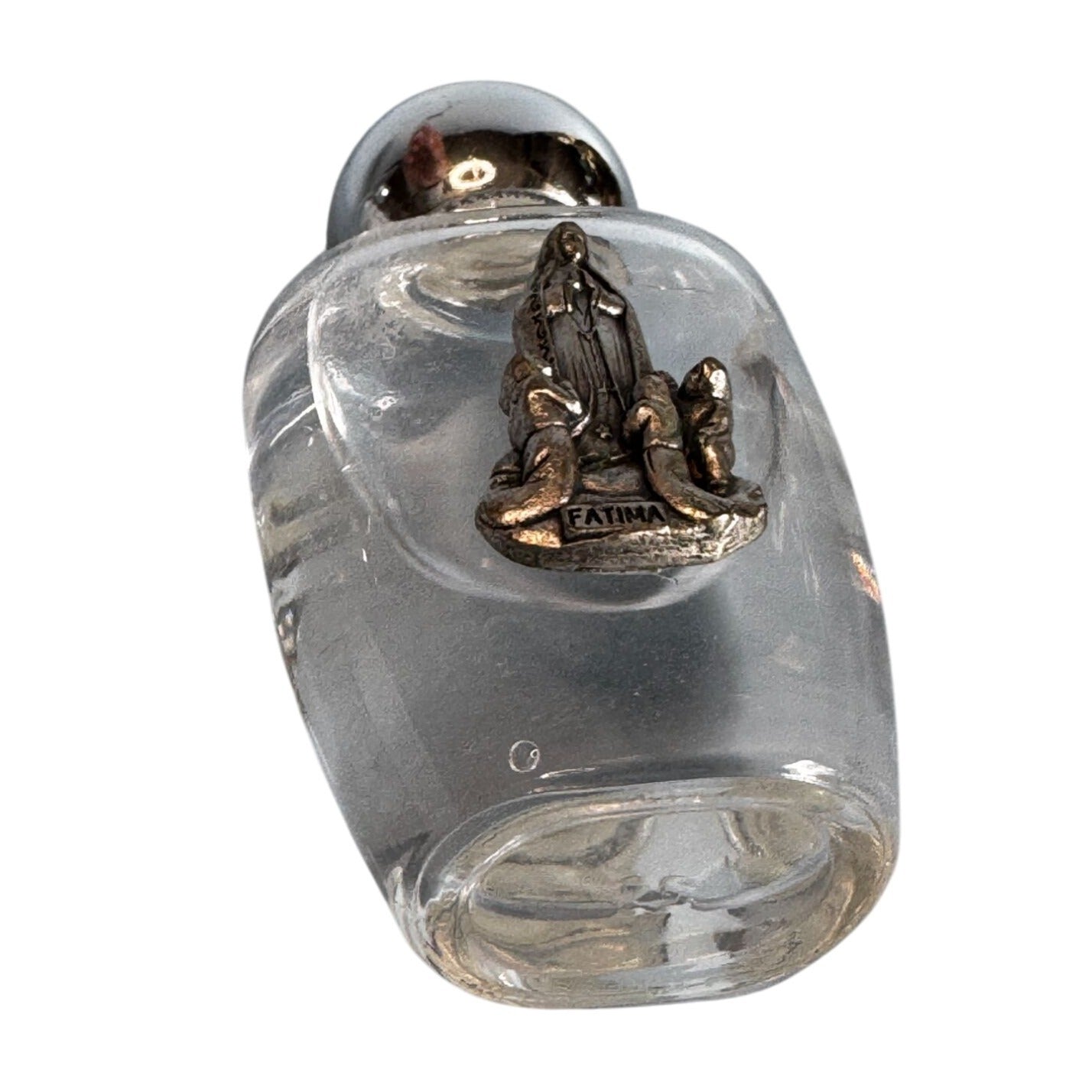 Our Lady Of Fatima Religious Glass Bottles Silver Tone Medallions Decorative Pair
