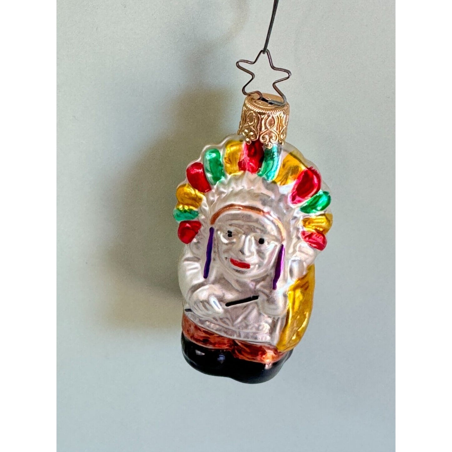 Vintage West Germany Inge Glass Chief with Head Dress Glass Christmas Ornament