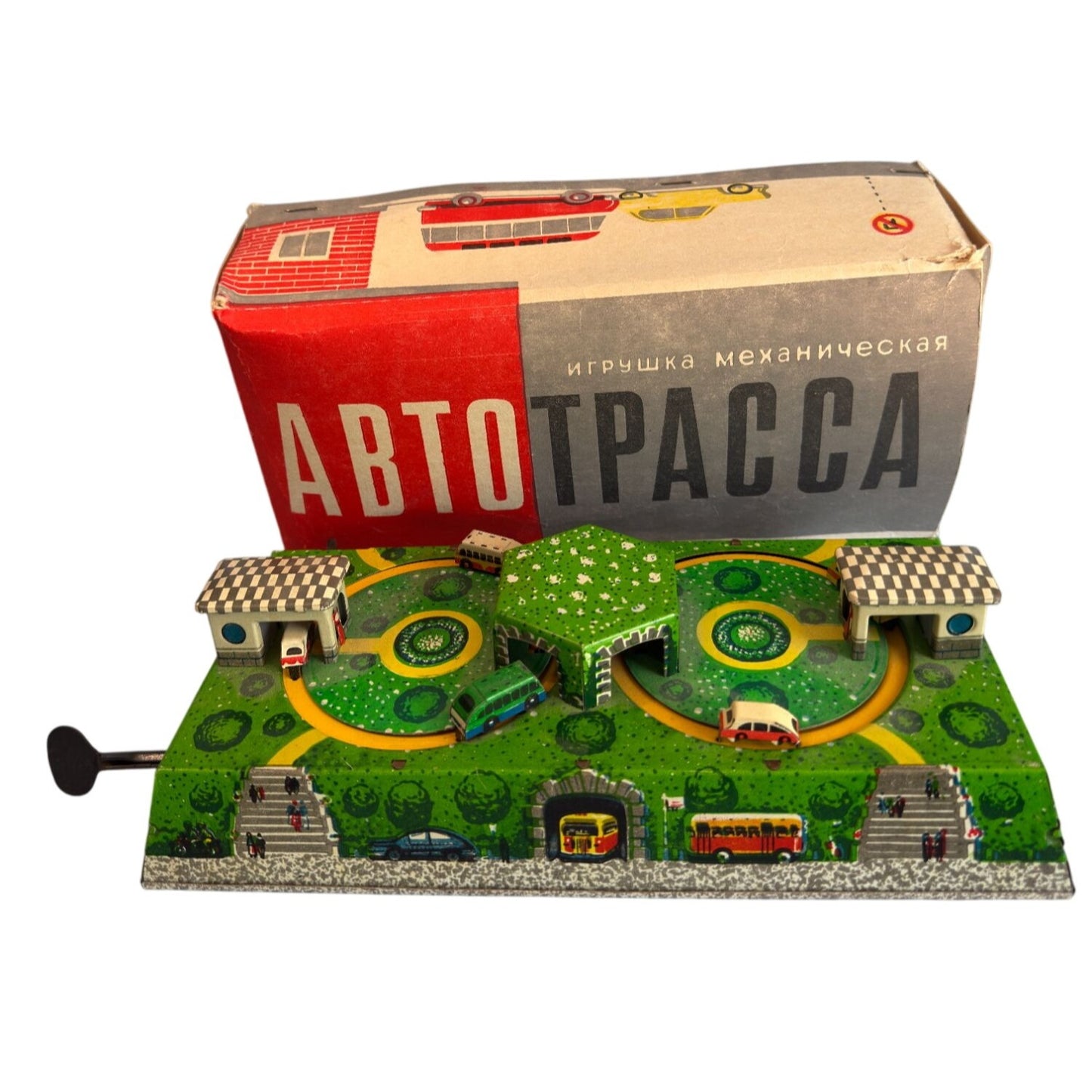Abtotpacca Windup Tin Mechanical Toy Green USSR Lithograph 1950s