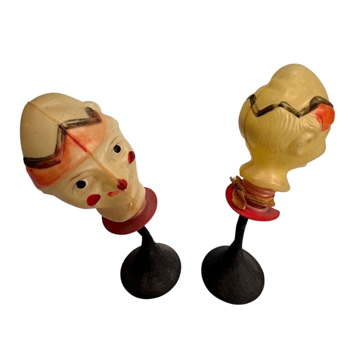 Rare 1920s Celluloid Clown Bobblehead Pair Circus Toy Nodder Yellow/Beige 5 Inch