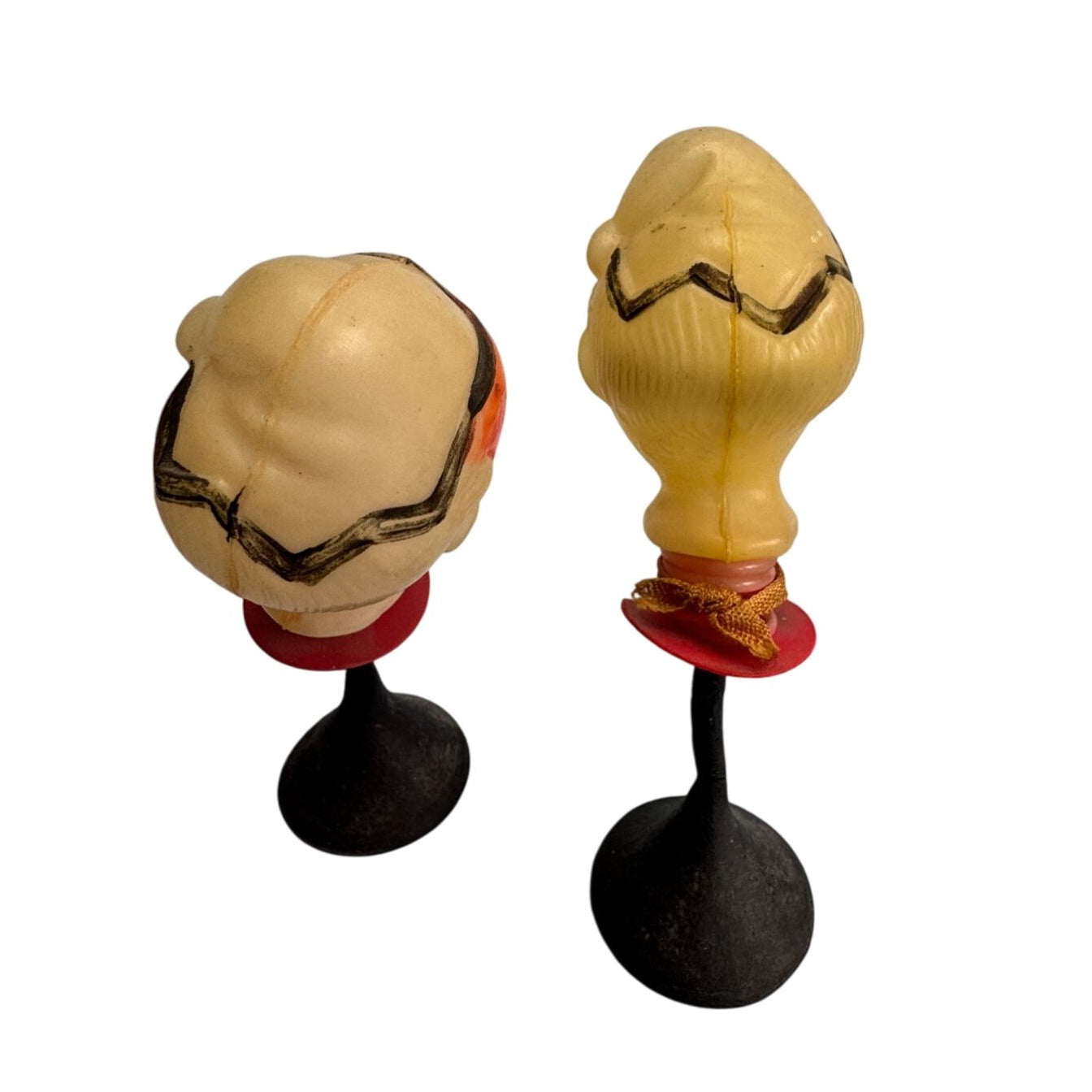 Rare 1920s Celluloid Clown Bobblehead Pair Circus Toy Nodder Yellow/Beige 5 Inch