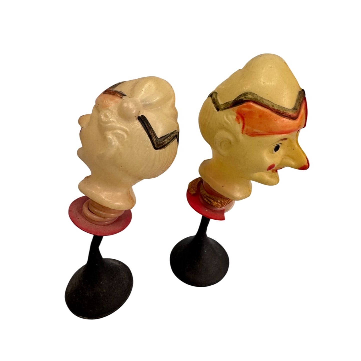 Rare 1920s Celluloid Clown Bobblehead Pair Circus Toy Nodder Yellow/Beige 5 Inch