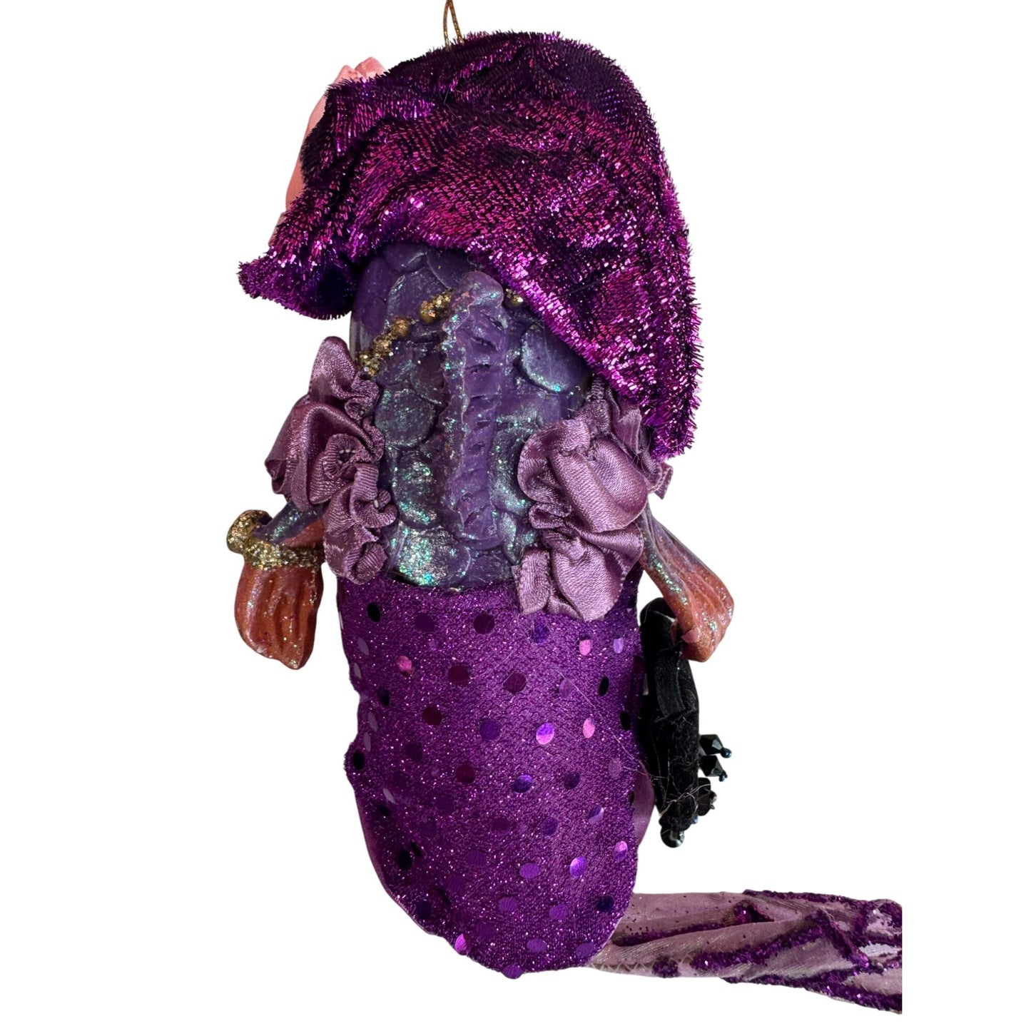 December Diamonds Bubbles The Lady Fish Purple Sequin Mermaid Ornament 7 1/2"