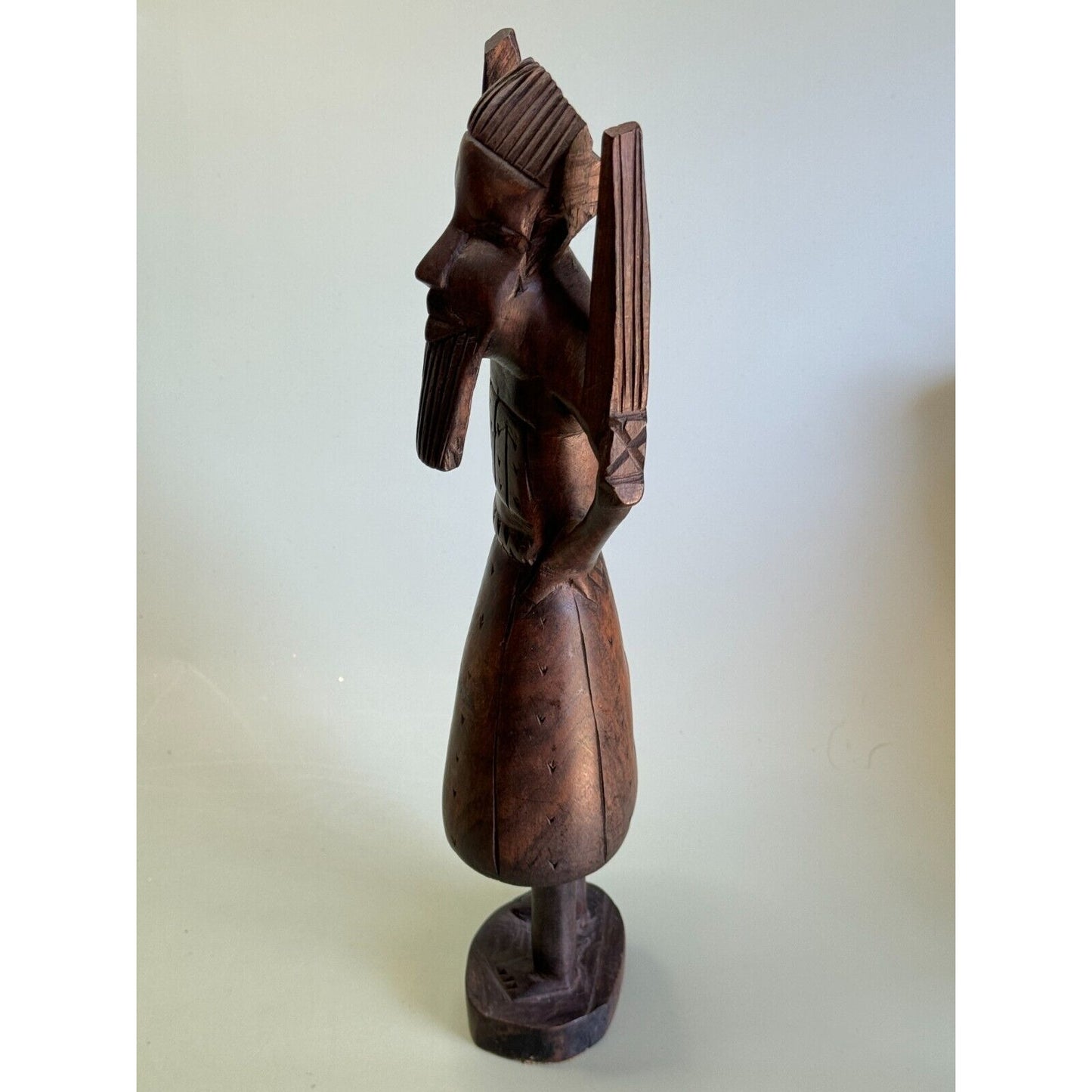 African Tribal Hand Carved Male Elder Winged Shoulder Ebony Wood Figurine Kenya
