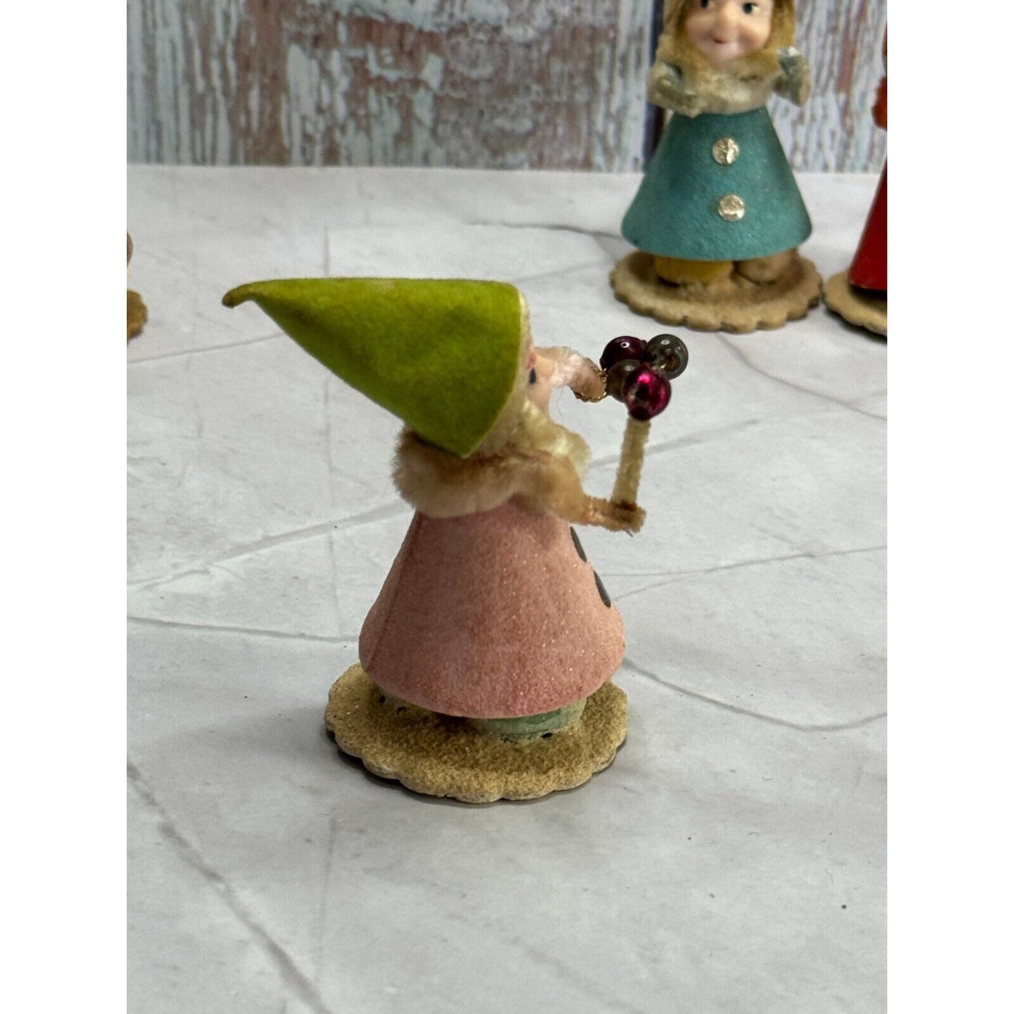Vintage Plastic Chenille Gnome Elf with Articulated Head Arms Spun Cotton Beard