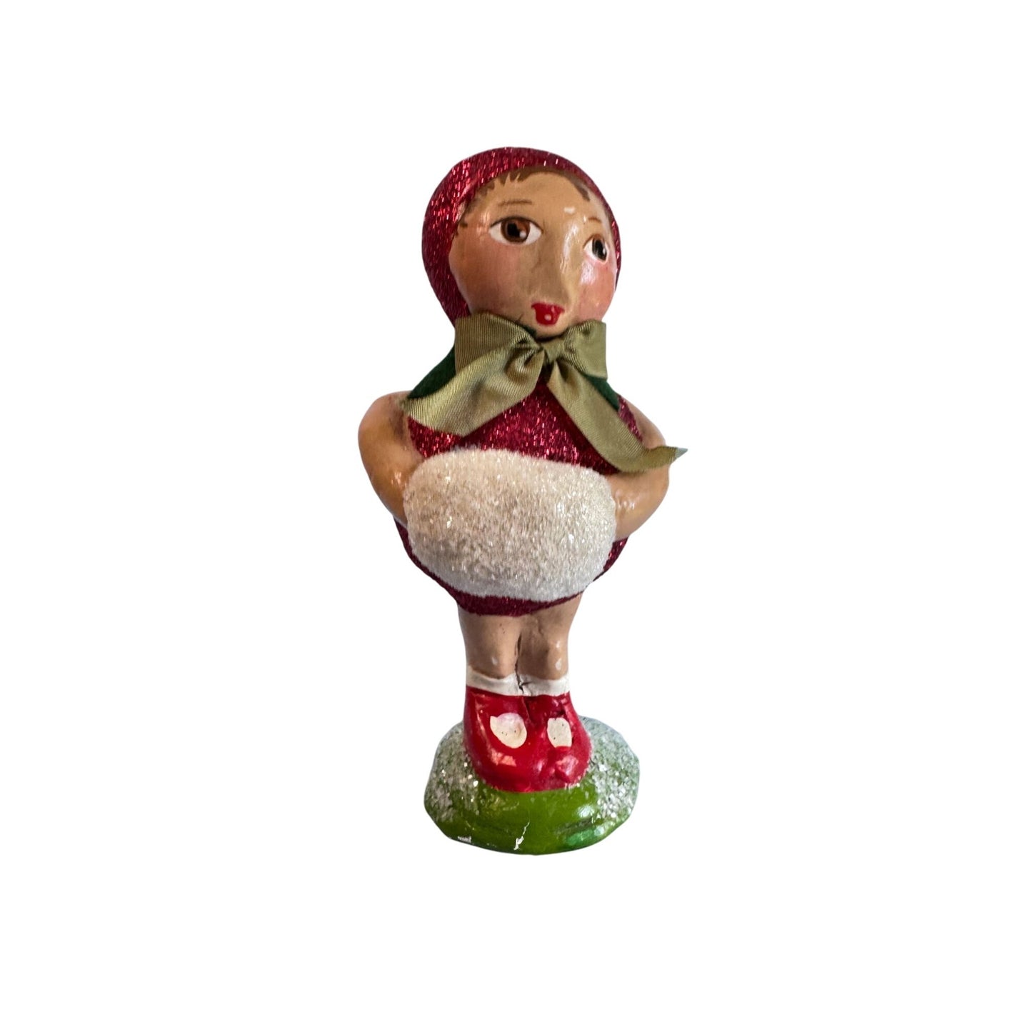 2004 Penny Mcallister Paper Mache Girl with Muff Christmas Figurine Folk Art