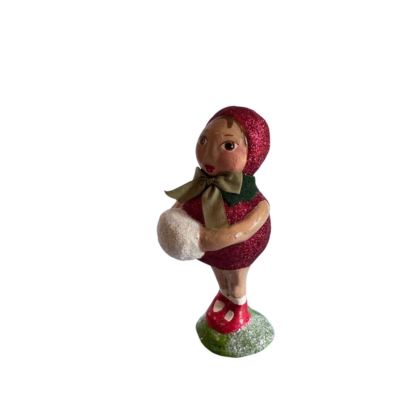2004 Penny Mcallister Paper Mache Girl with Muff Christmas Figurine Folk Art