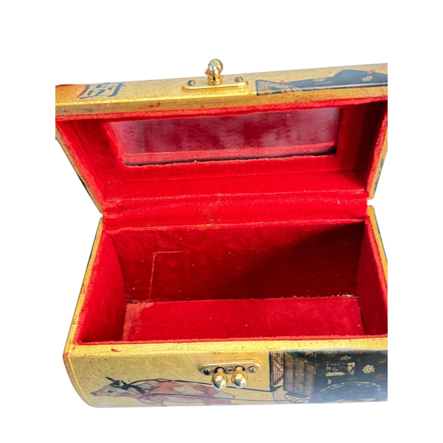 Vintage Handcrafted Asian-Inspired Bamboo Handle Box Purse Carolyn Dauner 1975 With Red Velvet Interior & Mirror