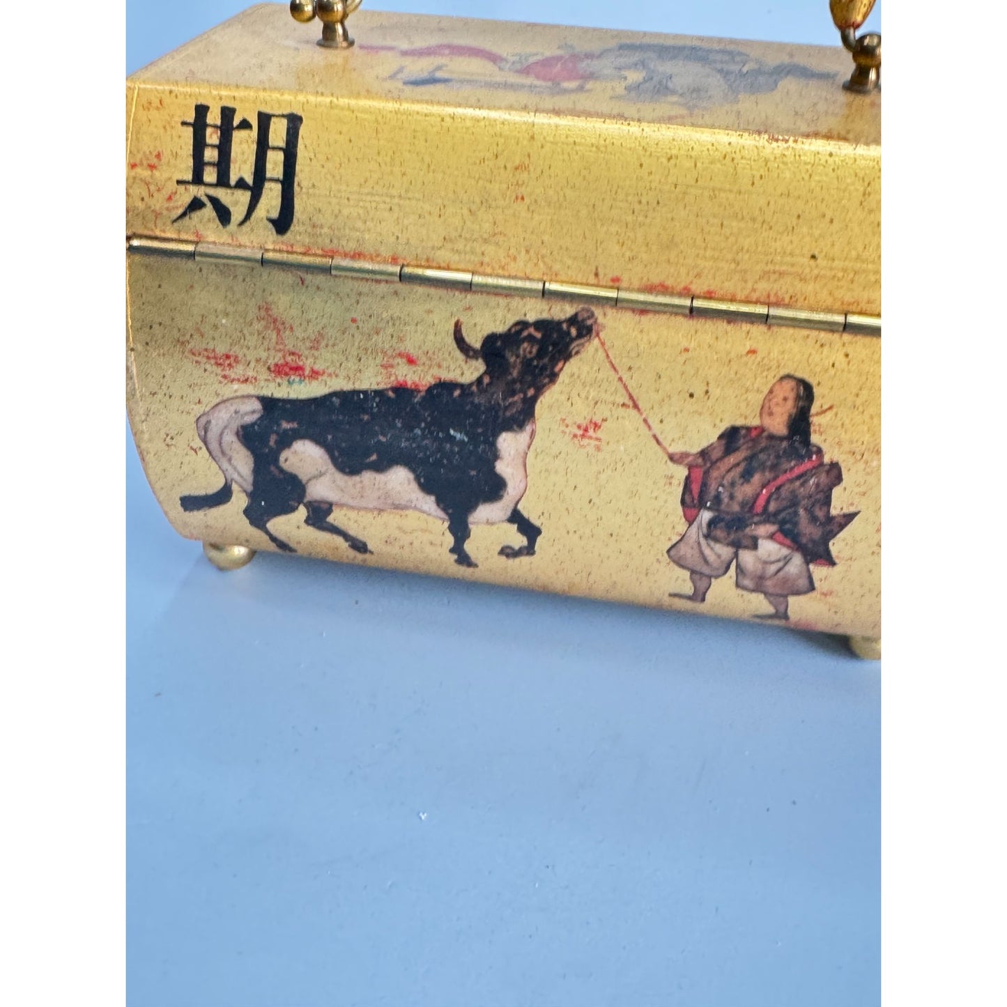 Vintage Handcrafted Asian-Inspired Bamboo Handle Box Purse Carolyn Dauner 1975 With Red Velvet Interior & Mirror