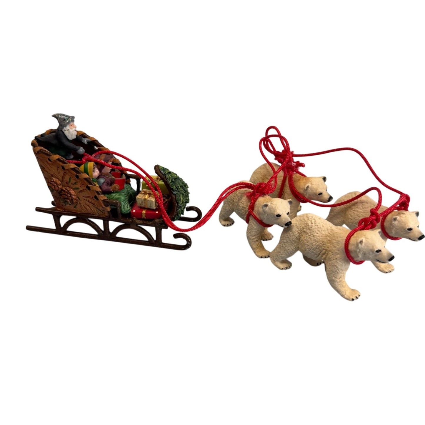 Wizard Santa Sleigh With Kids and Polar Bears Figurine 12" Display