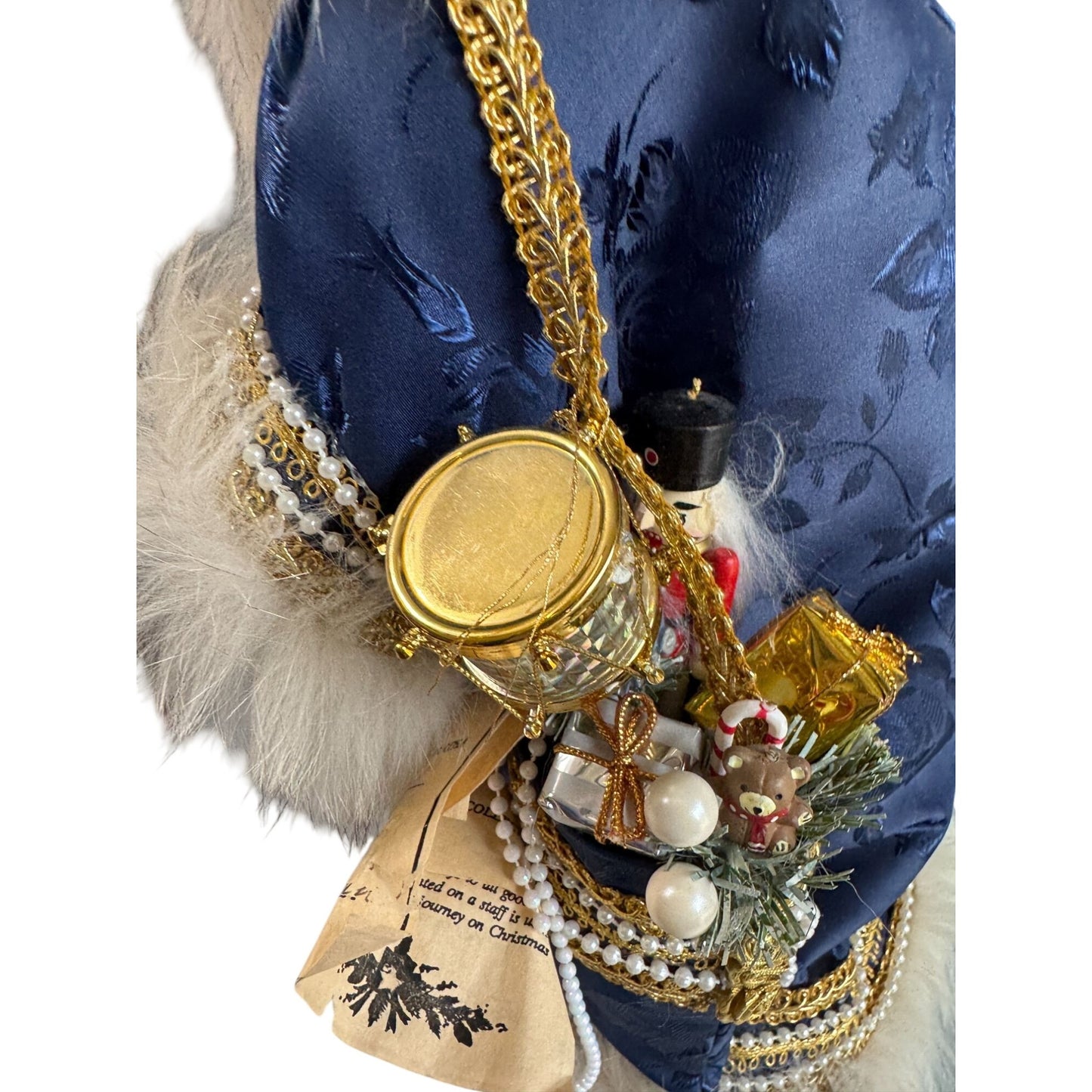 Martha Pippen Star Man Poland Santa Figure 1995 Blue Fur Trim Wood Base 20"