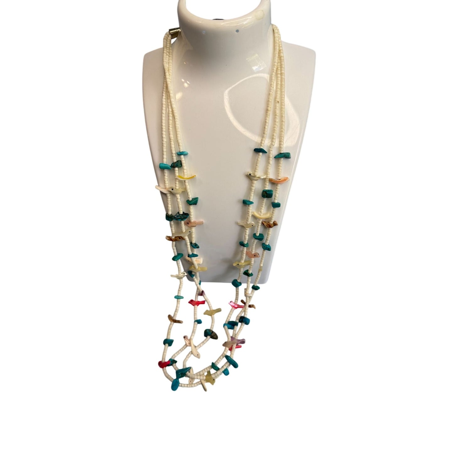 Southwestern Multistrand Fetish Bird Necklace Turquoise Shell Mixed Stones