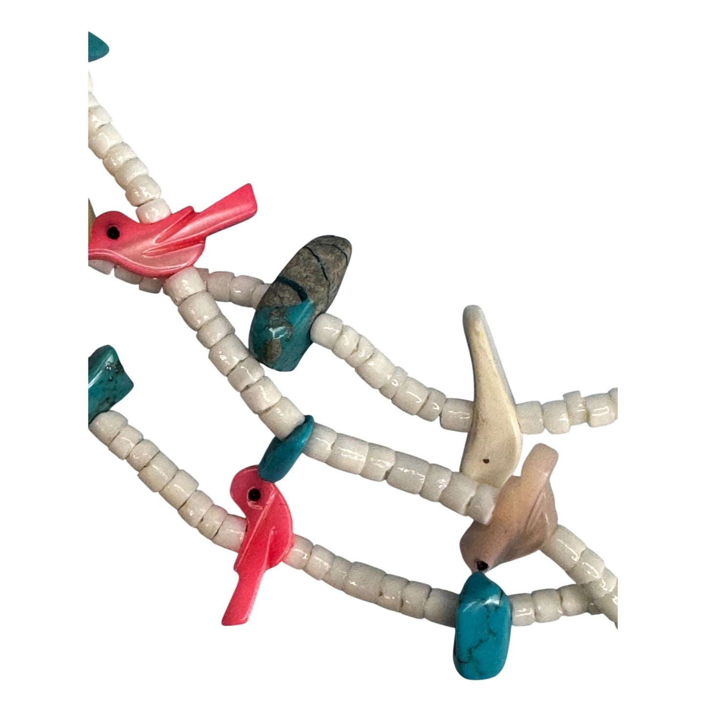 Southwestern Multistrand Fetish Bird Necklace Turquoise Shell Mixed Stones