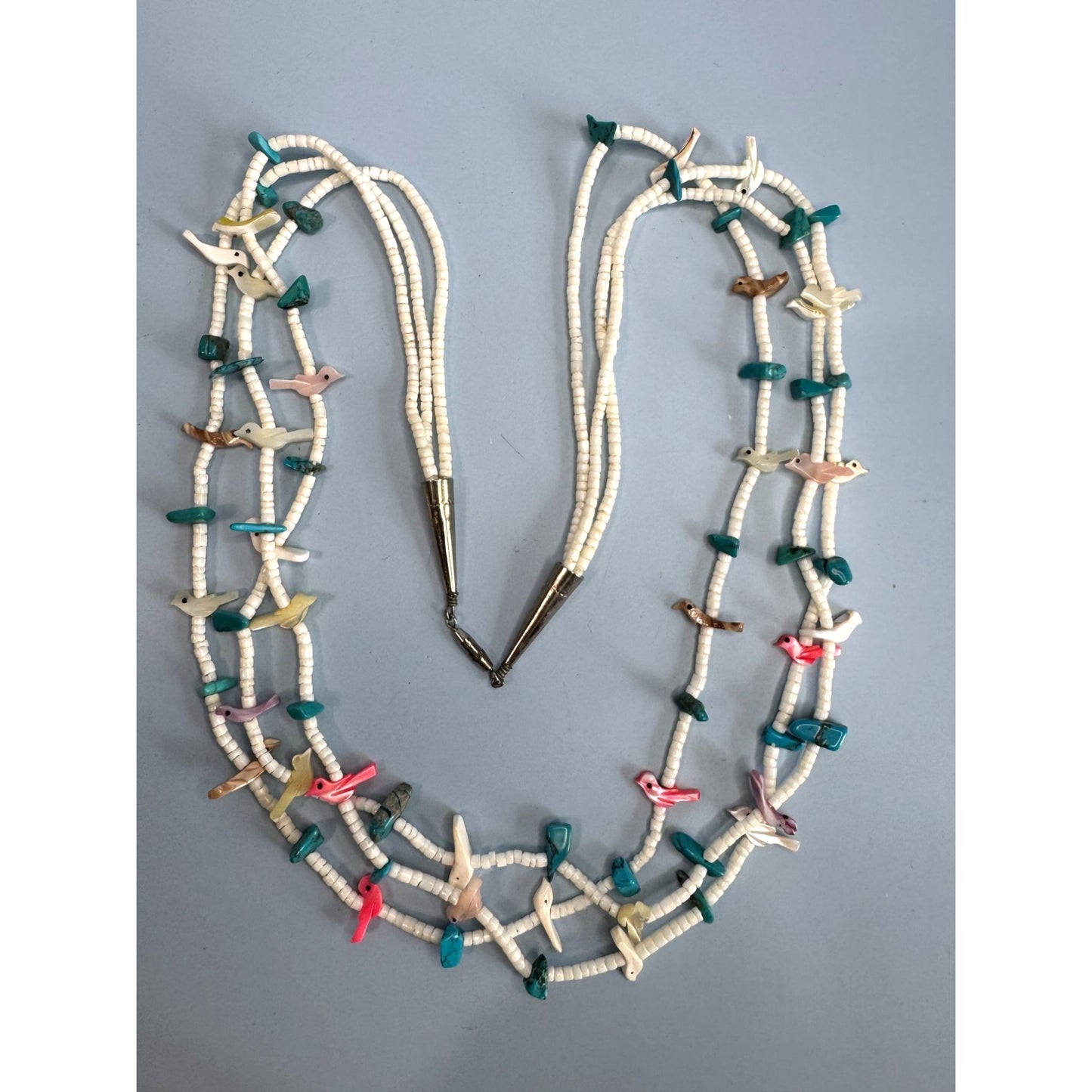 Southwestern Multistrand Fetish Bird Necklace Turquoise Shell Mixed Stones