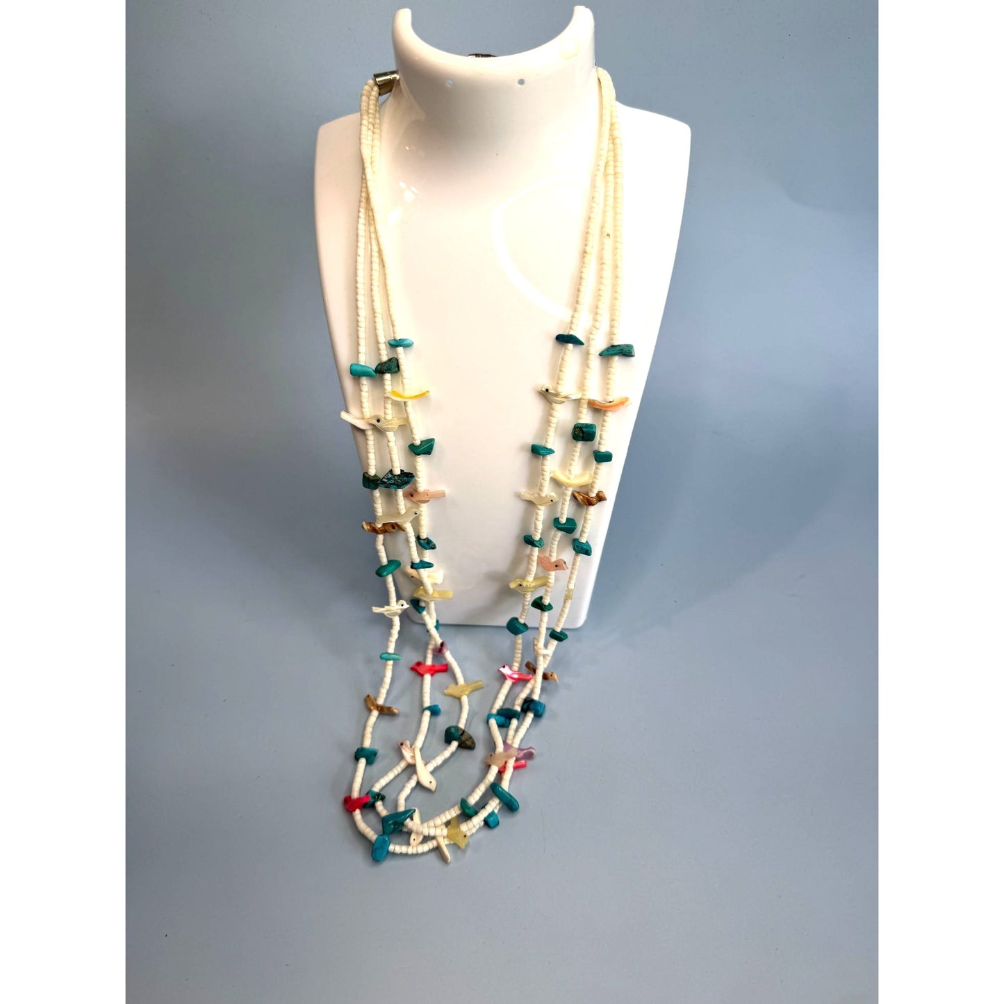 Southwestern Multistrand Fetish Bird Necklace Turquoise Shell Mixed Stones