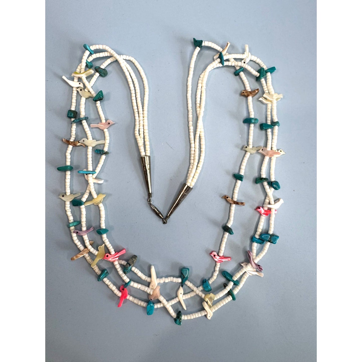 Southwestern Multistrand Fetish Bird Necklace Turquoise Shell Mixed Stones