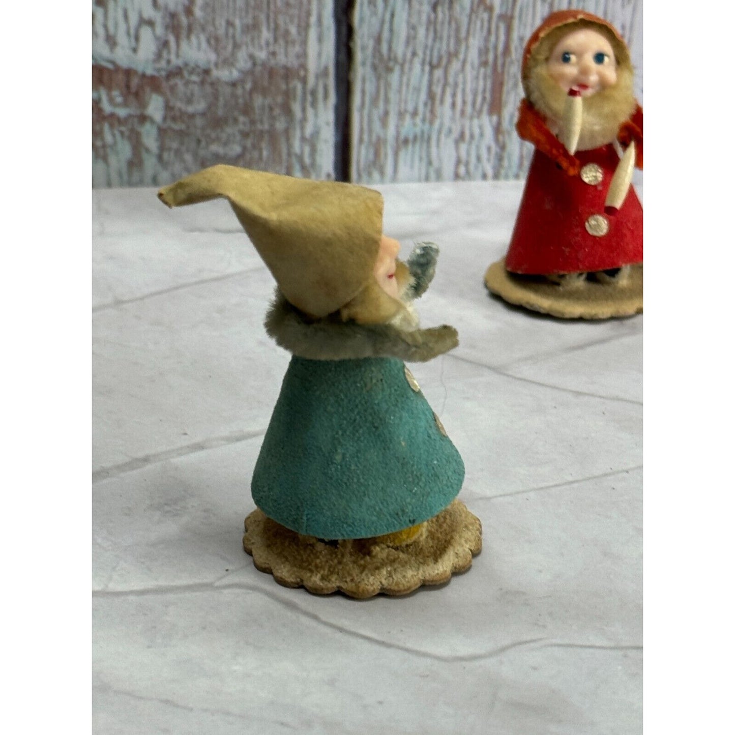 Vintage Plastic Chenille Gnome Elf with Articulated Head Arms Spun Cotton Beard