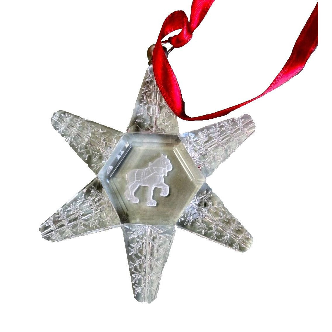 Vintage Crystal Star with Etched Clysdale Horse Boxed Ornament