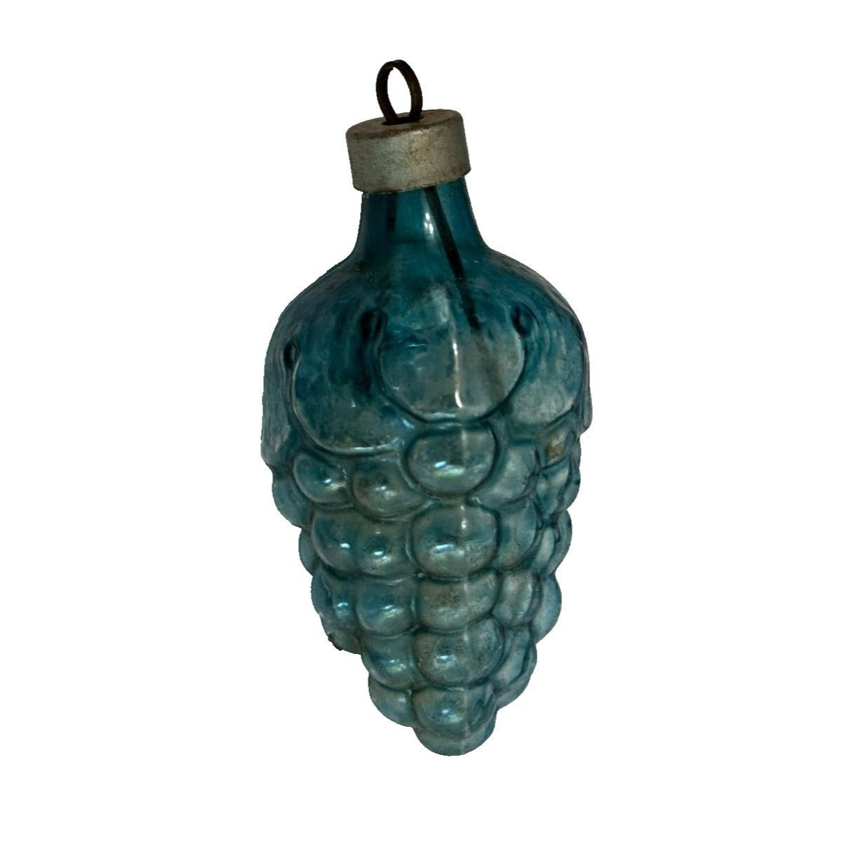 Antique Unsilvered Blue Blown Glass Grape Orament c1940's
