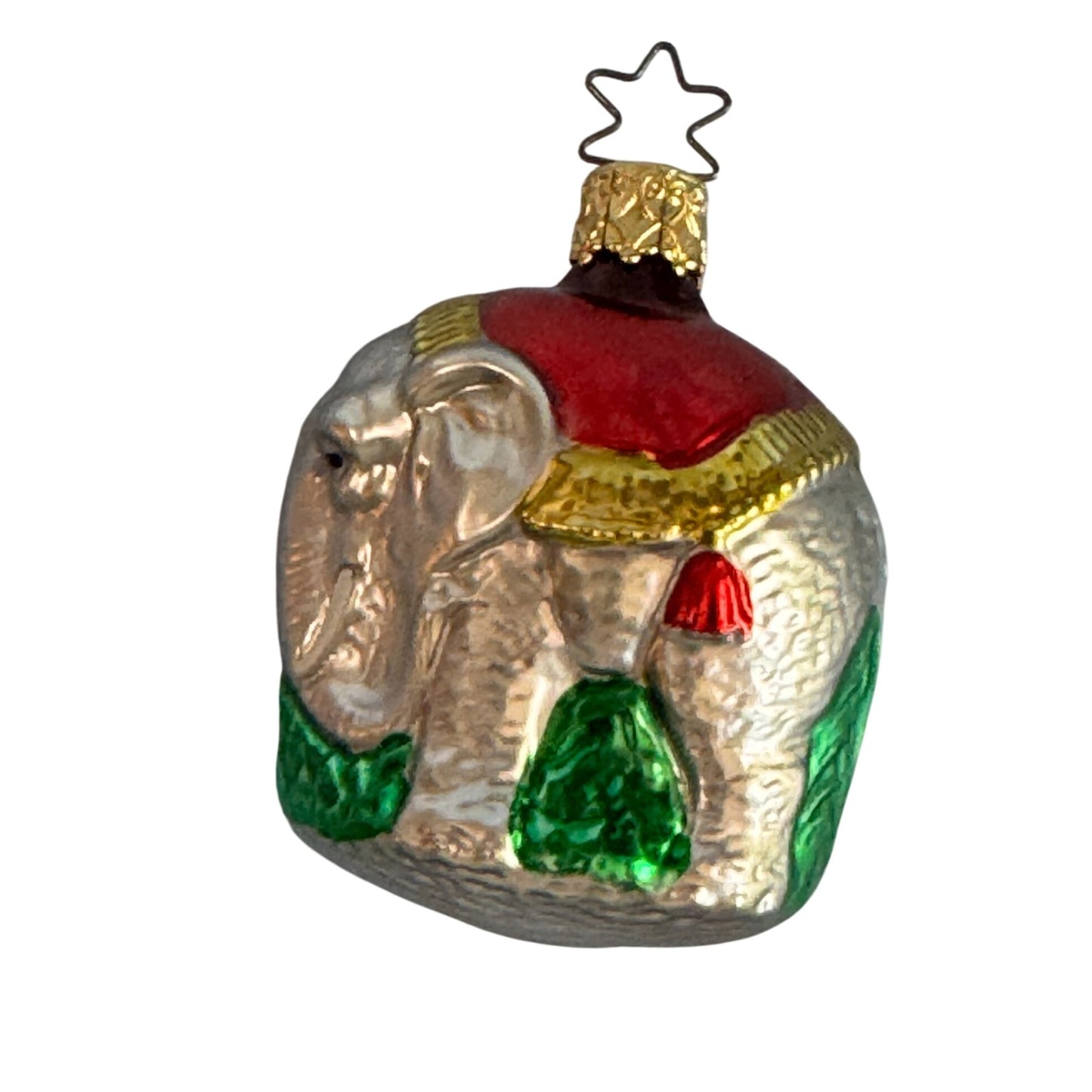 Vintage Inge-Glas Elephant Christmas Ornament Red Silver Handcrafted Germany 2 1/2"