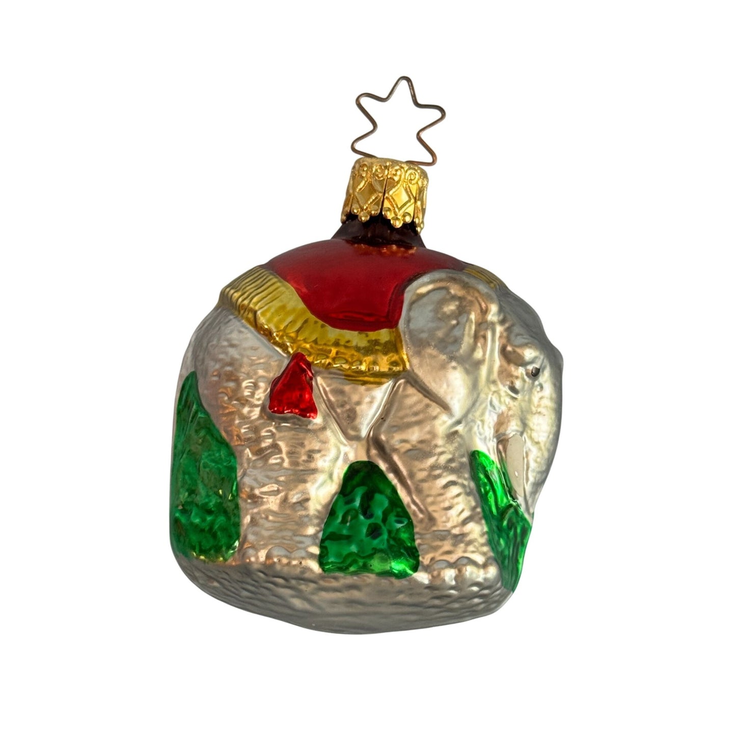 Vintage Inge-Glas Elephant Christmas Ornament Red Silver Handcrafted Germany 2 1/2"