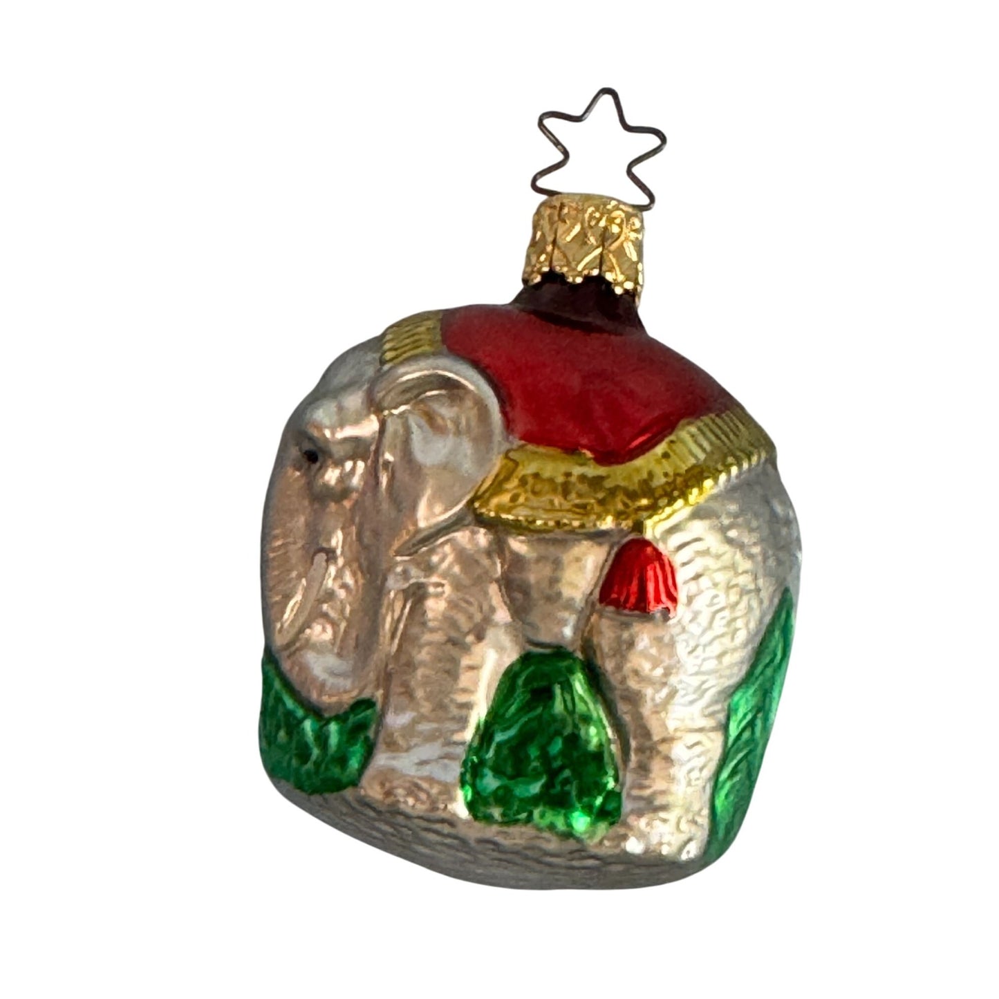 Vintage Inge-Glas Elephant Christmas Ornament Red Silver Handcrafted Germany 2 1/2"