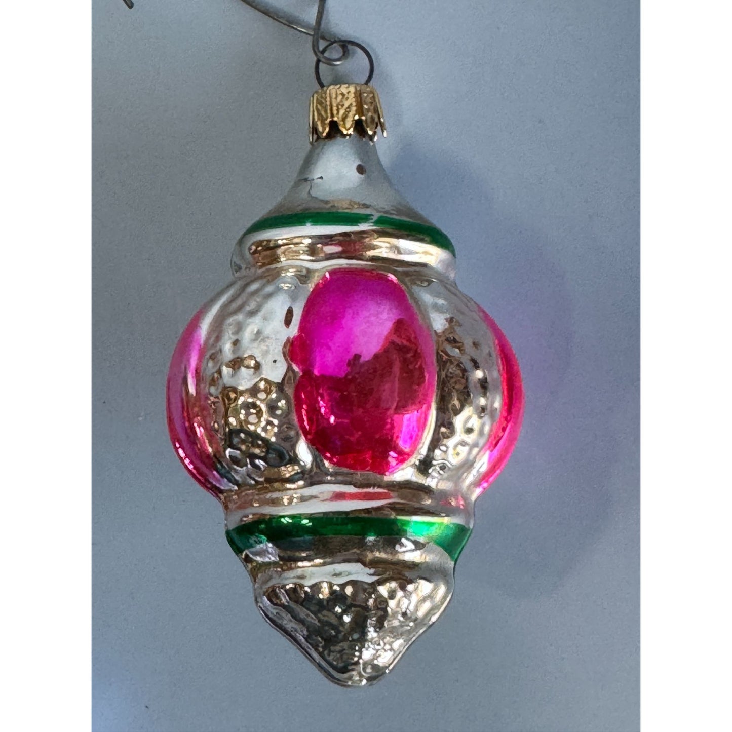 Vintage Columbia 3" Blown Glass Ornament With Pink & Green Accents