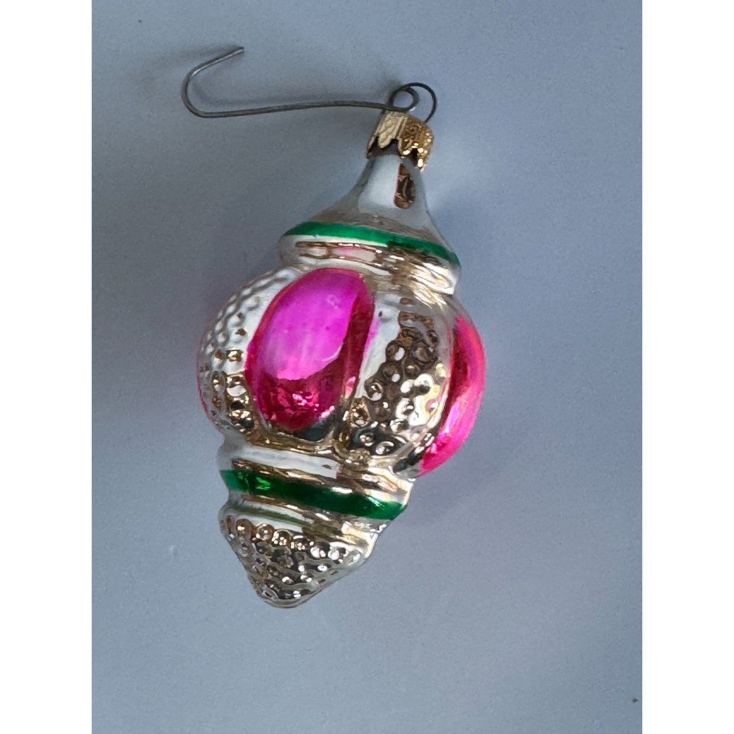 Vintage Columbia 3" Blown Glass Ornament With Pink & Green Accents